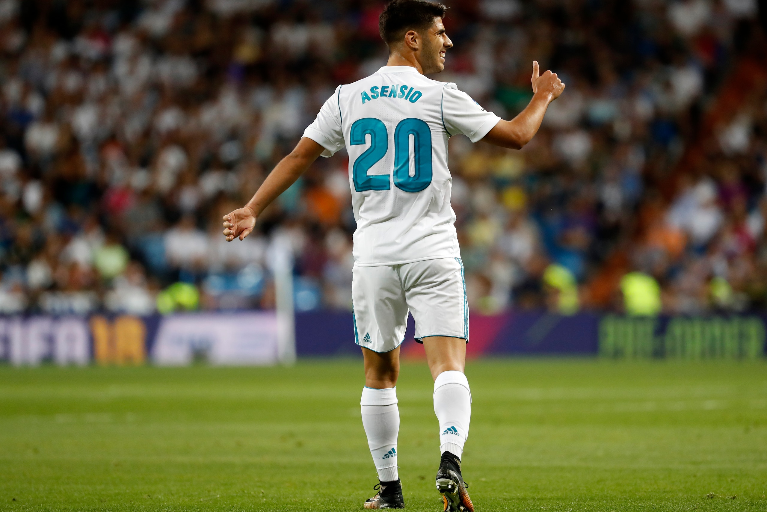 MADRID, SPAIN - AUGUST 27: Marco Asensio of Real Madrid gestures during the La Liga match between Real Madrid CF and Valencia CF at Estadio Santiago Bernabeu on August 27, 2017 in Madrid, Spain. (Photo by TF-Images/TF-Images via Getty Images) MADRID, SPAIN - AUGUST 27: Marco Asensio of Real Madrid gestures during the La Liga match between Real Madrid CF and Valencia CF at Estadio Santiago Bernabeu on August 27, 2017 in Madrid, Spain. (Photo by TF-Images/TF-Images via Getty Images)