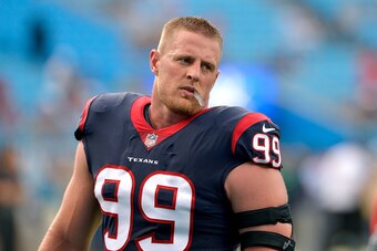 CHARLOTTE, NC - AUGUST 09:  J.J. Watt #99 of the Houston Texans during their game against the Carolina Panthers at Bank of America Stadium on August 9, 2017 in Charlotte, North Carolina.  (Photo by Grant Halverson/Getty Images)