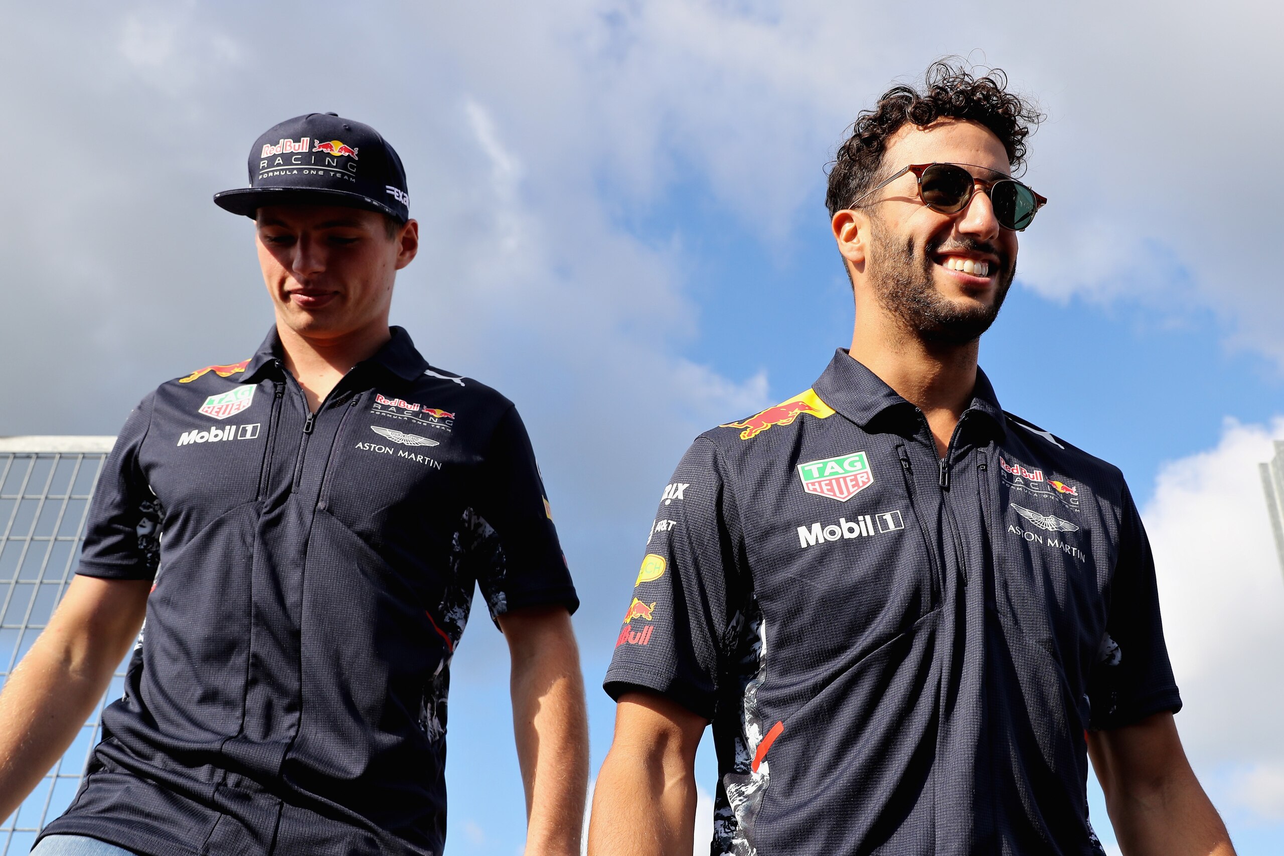 BUDAPEST, HUNGARY - JULY 27:  Daniel Ricciardo of Australia and Red Bull Racing and Max Verstappen of Netherlands and Red Bull Racing at the drivers autograph signing session during previews ahead of the Formula One Grand Prix of Hungary at Hungaroring on