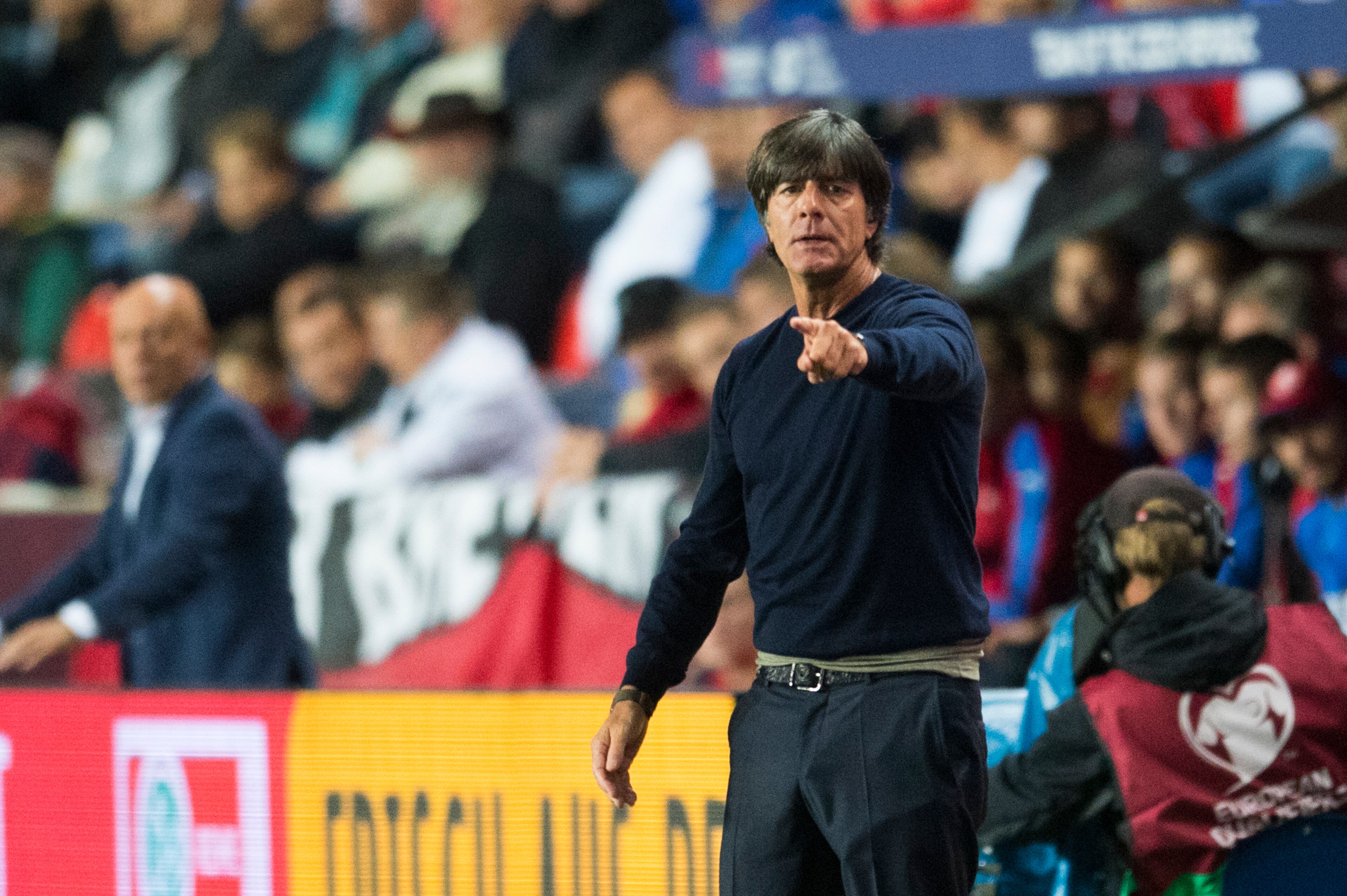 Germany's head coach Joachim Loew gestures during the FIFA World Cup 2018 qualification football match between Czech Republic and Germany in Plzen, Czech Republic on September 1, 2017. / AFP PHOTO / ROBERT MICHAEL / The erroneous mention[s] appearing in t