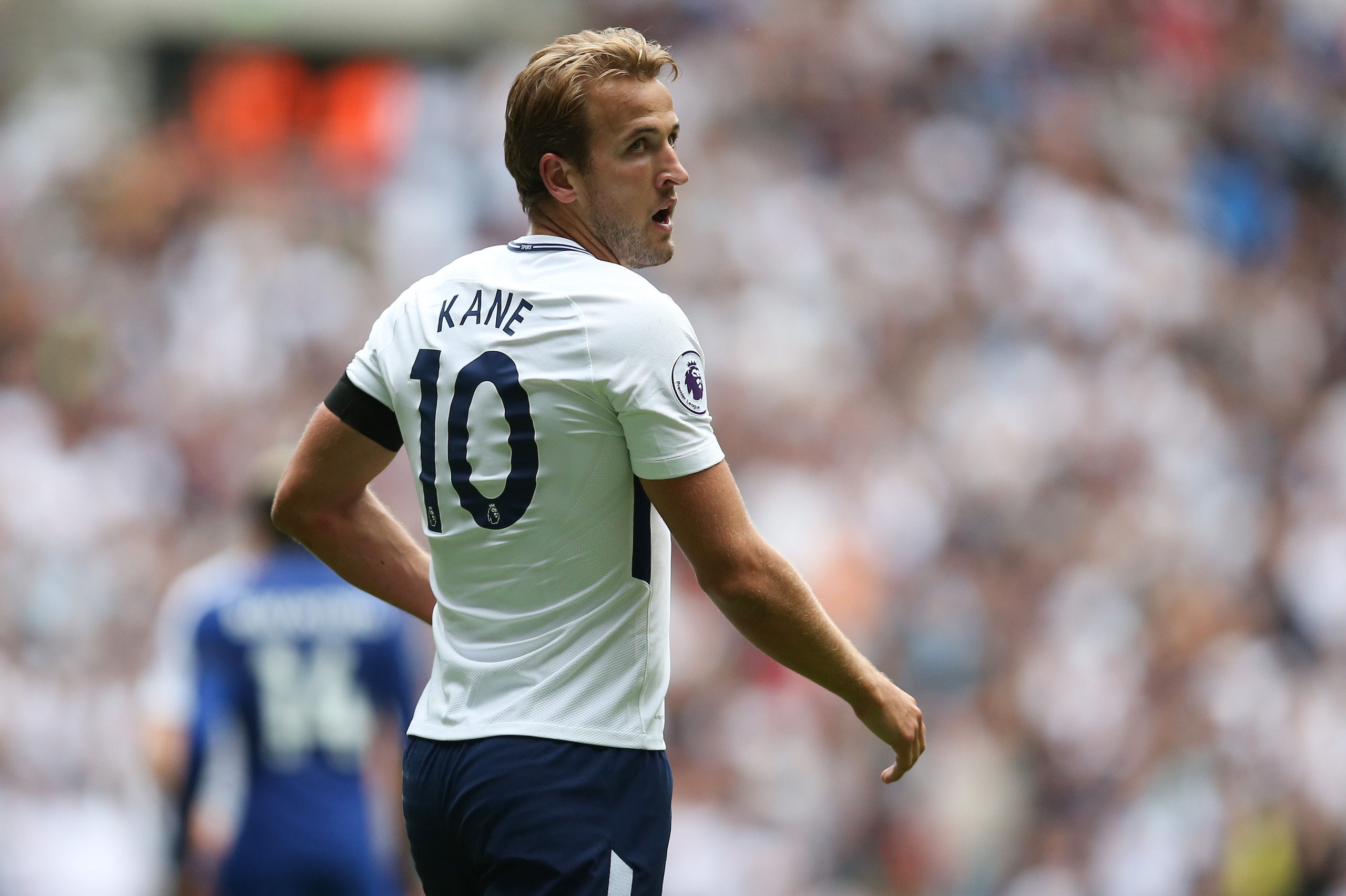 LONDON, ENGLAND - AUGUST 20: Harry Kane of Tottenham Hotspur during the Premier League match between Tottenham Hotspur and Chelsea at Wembley Stadium on August 20, 2017 in London, England. (Photo by Catherine Ivill - AMA/Getty Images)