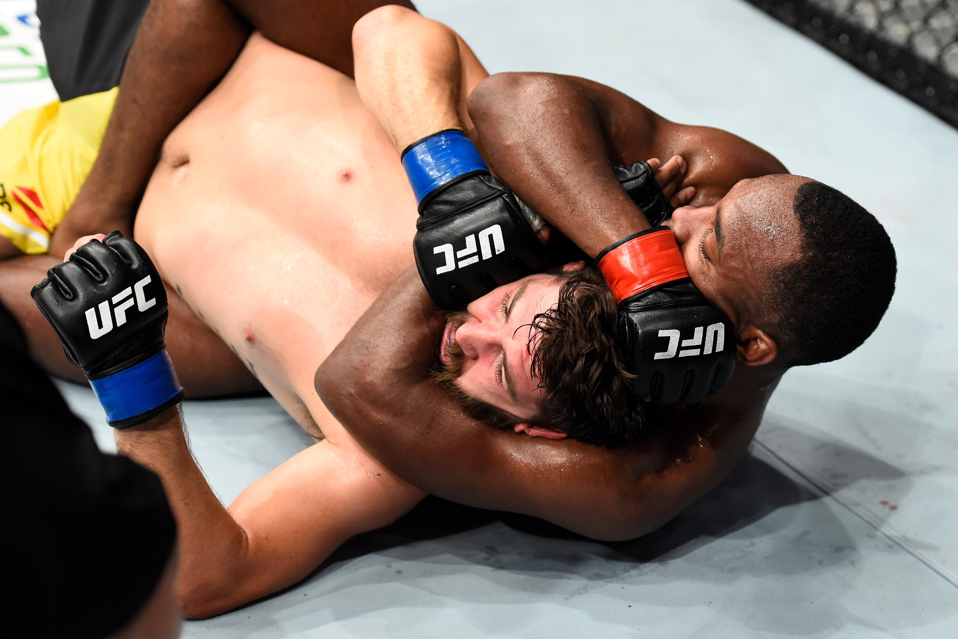 ROTTERDAM, NETHERLANDS - SEPTEMBER 02:  (R-L) Leon Edwards of Jamaica attempts to submit Bryan Barberena in their welterweight bout during the UFC Fight Night event at the Rotterdam Ahoy on September 2, 2017 in Rotterdam, Netherlands. (Photo by Josh Hedge