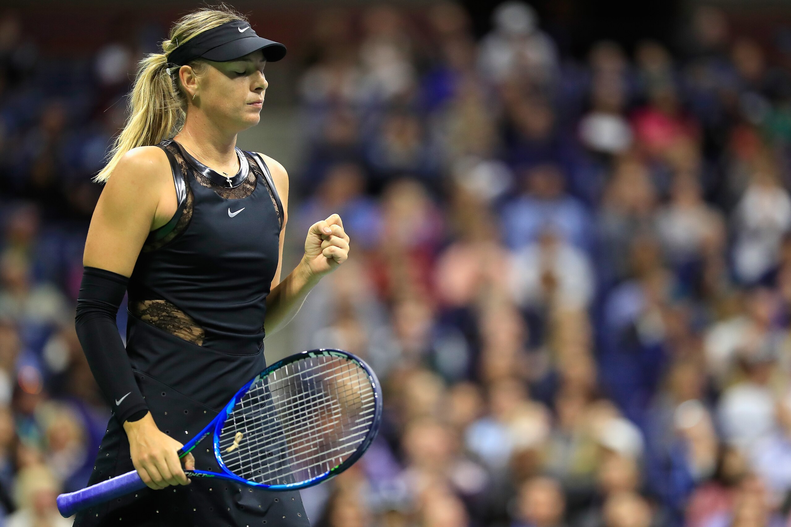 NEW YORK, NY - SEPTEMBER 01:  Maria Sharapova of Russia reacts against Sofia Kenin of the United States during their third round Women's Singles match on Day Five of the 2017 US Open at the USTA Billie Jean King National Tennis Center on September 1, 2017