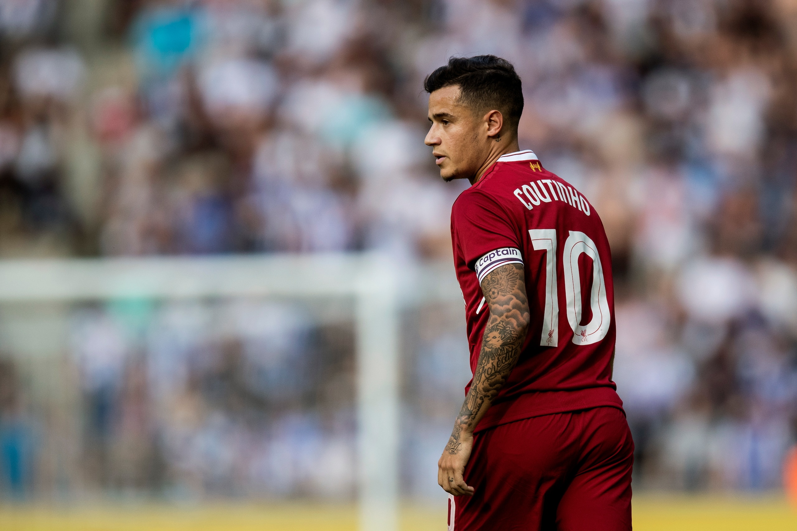 BERLIN, GERMANY - JULY 29:  Philippe Coutinho of Liverpool FC looks on during the Preseason Friendly match between Hertha BSC and FC Liverpool at Olympiastadion on July 29, 2017 in Berlin, Germany.  (Photo by Boris Streubel/Getty Images)