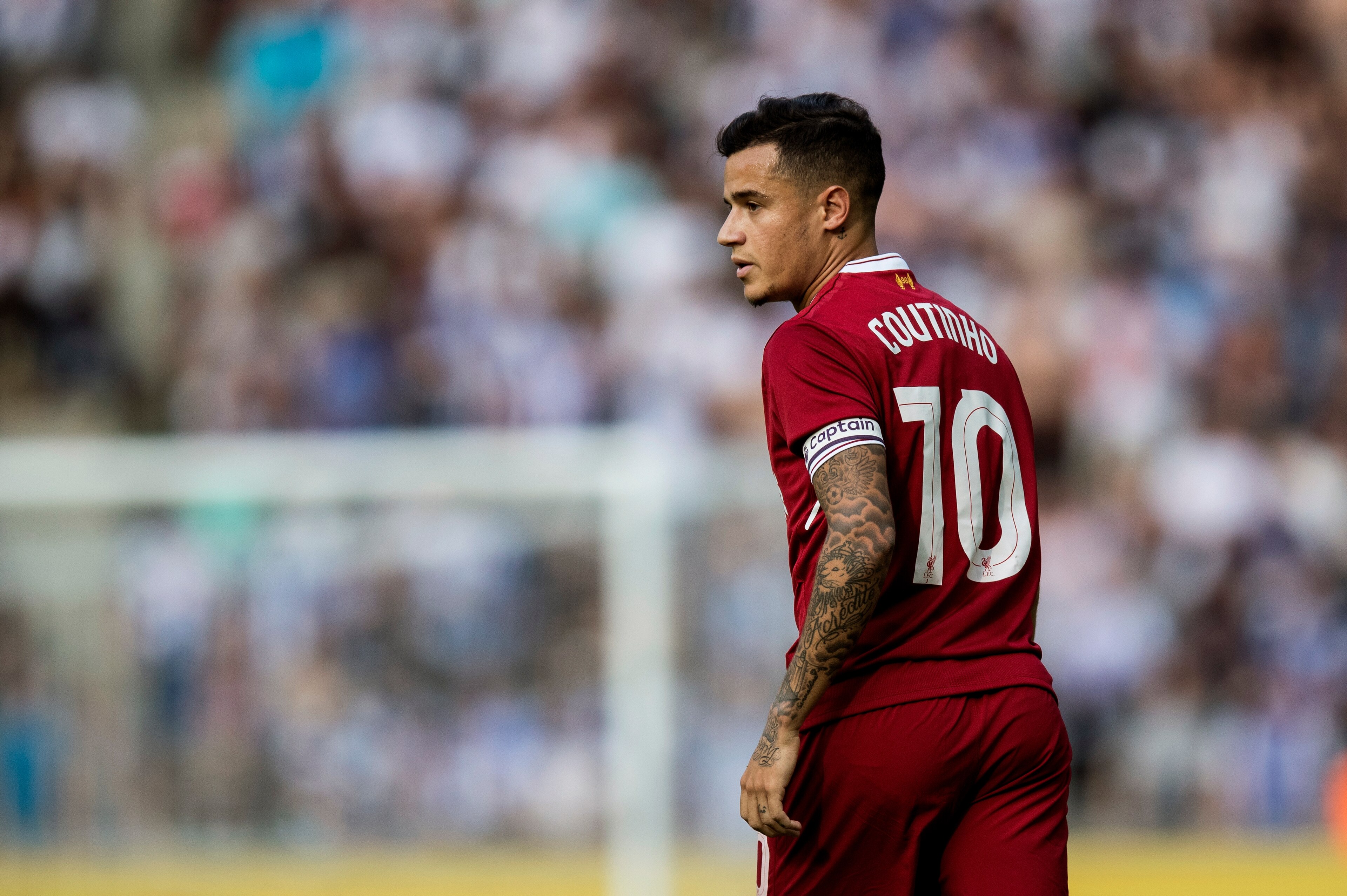 BERLIN, GERMANY - JULY 29:  Philippe Coutinho of Liverpool FC looks on during the Preseason Friendly match between Hertha BSC and FC Liverpool at Olympiastadion on July 29, 2017 in Berlin, Germany.  (Photo by Boris Streubel/Getty Images)