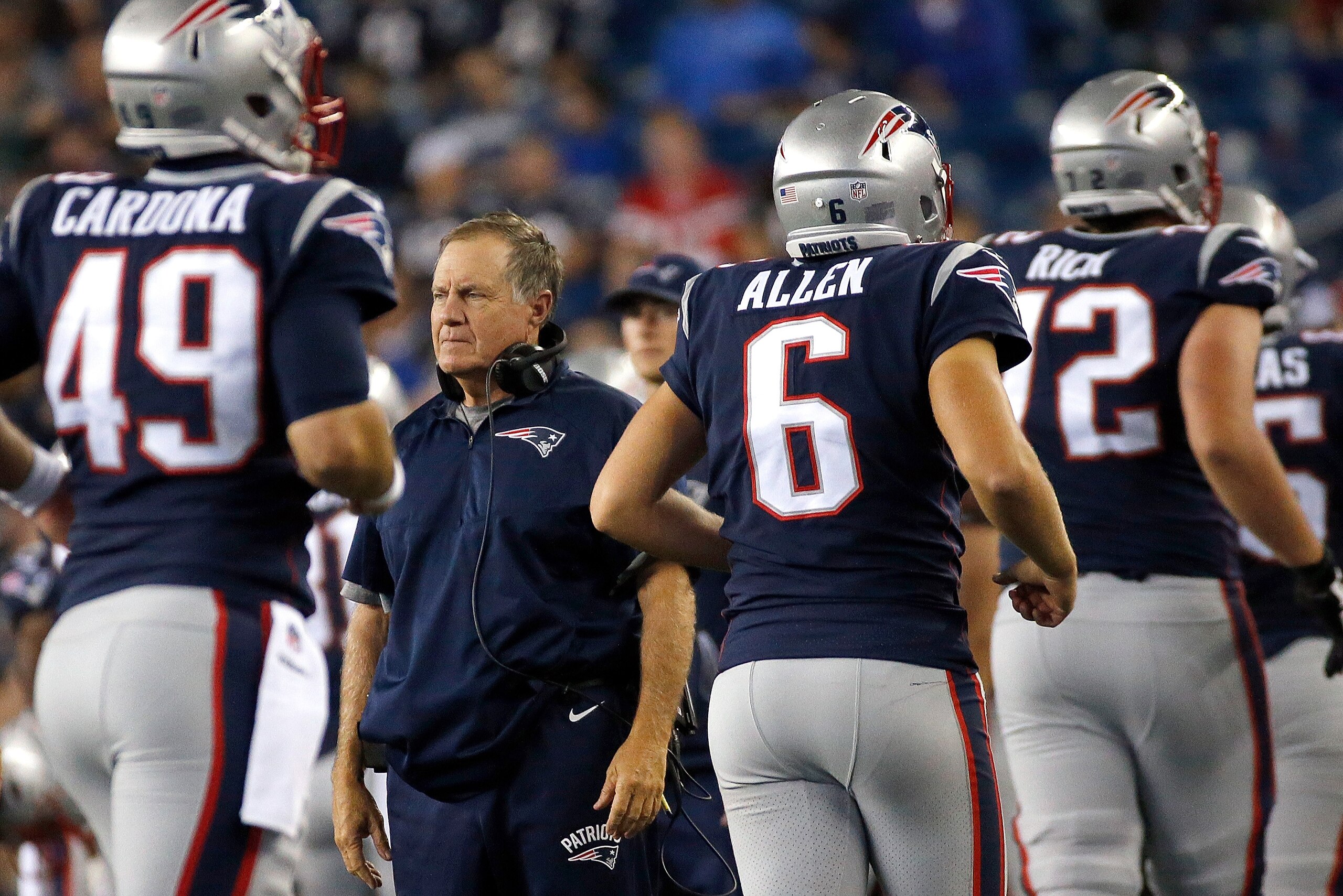 FOXBORO, MA - AUGUST 31: Bill Belichick of the New England Patriots watches the action against the New York Giants in the second half during a preseason game on August 31, 2017 in Foxboro, Massachusetts. (Photo by Jim Rogash/Getty Images) FOXBORO, MA - AUGUST 31: Bill Belichick of the New England Patriots watches the action against the New York Giants in the second half during a preseason game on August 31, 2017 in Foxboro, Massachusetts. (Photo by Jim Rogash/Getty Images)