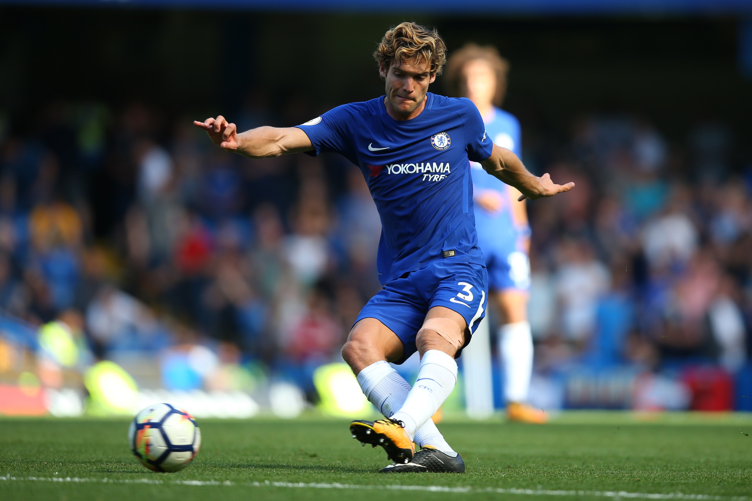 LONDON, ENGLAND - AUGUST 27: Marcos Alonso of Chelsea during the Premier League match between Chelsea and Everton at Stamford Bridge on August 27, 2017 in London, England. (Photo by Catherine Ivill - AMA/Getty Images)