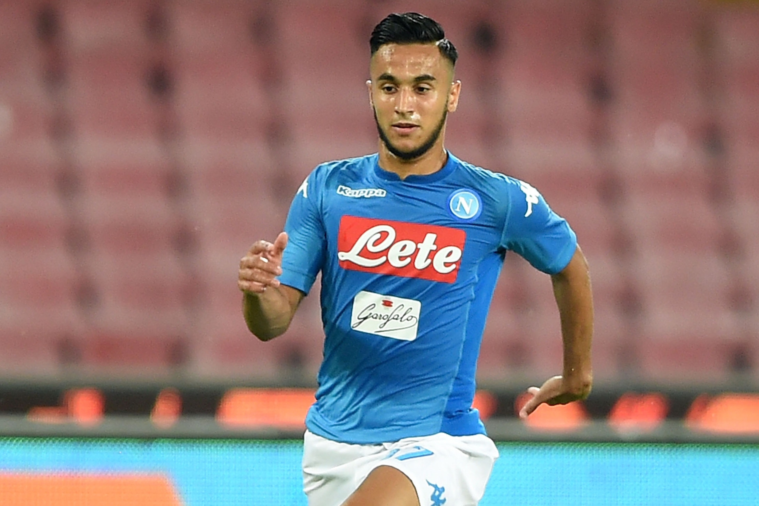 NAPLES, ITALY - AUGUST 10:  Adam Ounas of SSC Napoli in action during the pre-season friendly match between SSC Napoli and Espanyol at Stadio San Paolo on August 10, 2017 in Naples, Italy.  (Photo by Francesco Pecoraro/Getty Images)