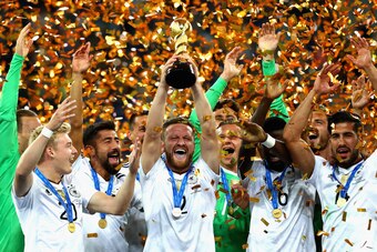 SAINT PETERSBURG, RUSSIA - JULY 02: Shkodran Mustafi of Germany lifts the FIFA Confederations Cup trophy after the FIFA Confederations Cup Russia 2017 Final between Chile and Germany at Saint Petersburg Stadium on July 2, 2017 in Saint Petersburg, Russia.