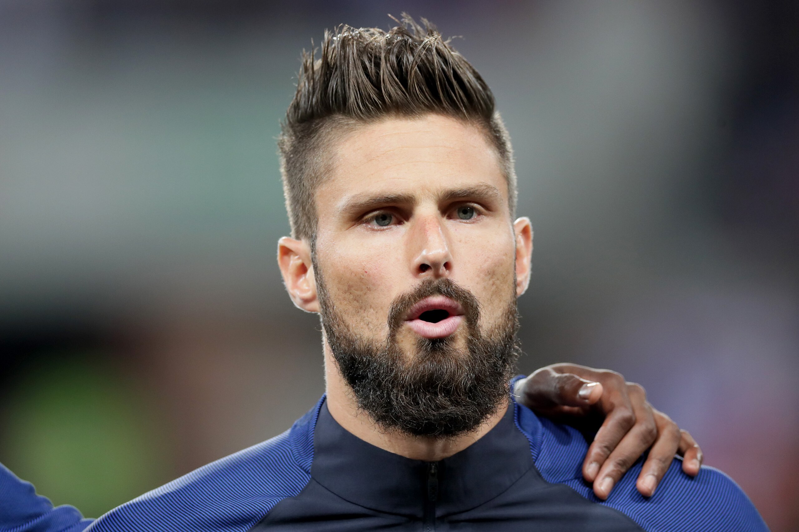 TOULOUSE, FRANCE - SEPTEMBER 03:  Olivier Giroud of France looks on beofre the FIFA 2018 World Cup Qualifier between France and Luxembourg at Stadium on September 3, 2017 in Toulouse, France .  (Photo by Romain Perrocheau/Getty Images)