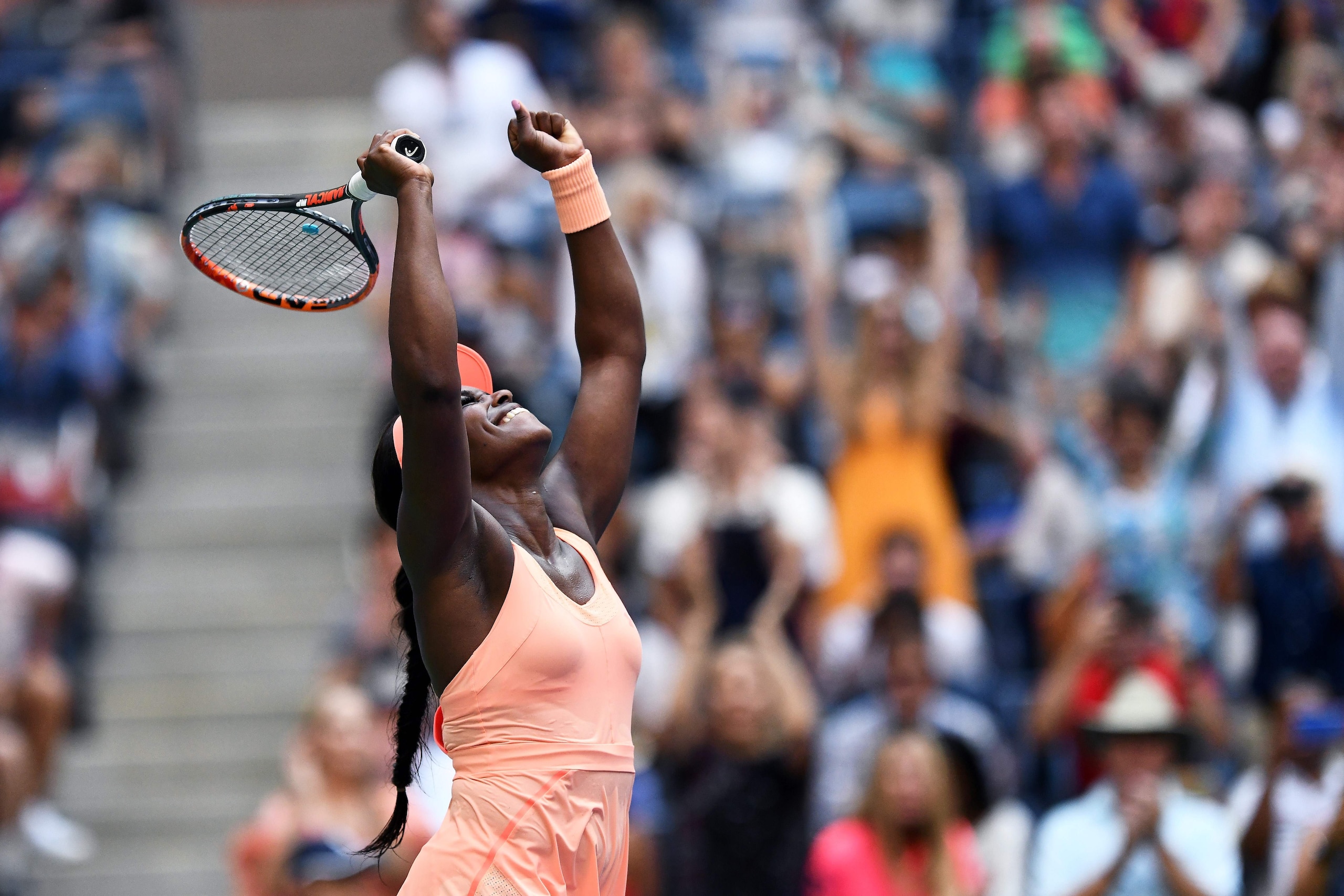 Sloane Stephens of the US celebrates after defeating Latvia's Anastasija Sevastova during their 2017 US Open Women's Singles Quarterfinal match at the USTA Billie Jean King National Tennis Center in New York on September 5, 2017.


Sloane Stephens of the 