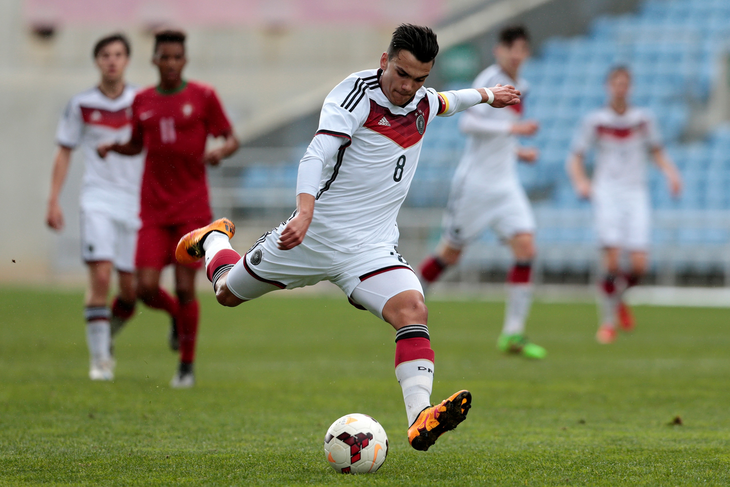 LOULÉ, PORTUGAL - FEBRUARY 9: Atakan Akkaynak of Germany during the UEFA Under17 match between U17 Portugal v U17 Germany on February 9, 2016 in Estádio Algarve, Loulé, Portugal. (Photo by Filipe Farinha/Bongarts/Getty Images)
