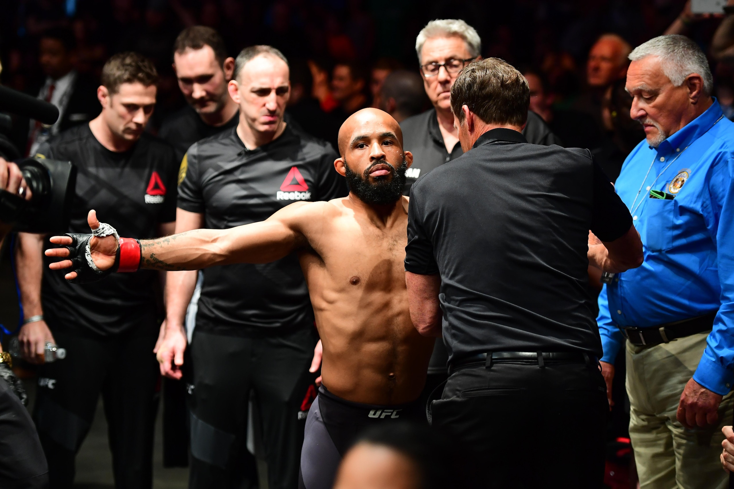Apr 15, 2017; Kansas City, MO, USA; Demetrious Johnson before the fight against Wilson Reis fight during UFC Fight Night at Sprint Center. Mandatory Credit: Ron Chenoy-USA TODAY Sports