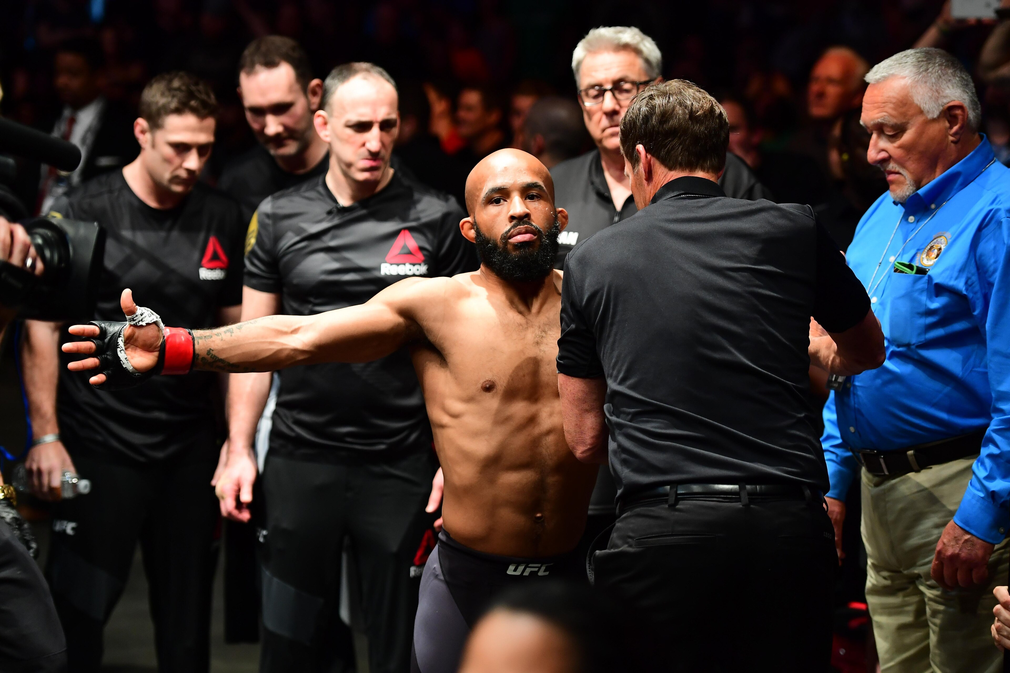 Apr 15, 2017; Kansas City, MO, USA; Demetrious Johnson before the fight against Wilson Reis fight during UFC Fight Night at Sprint Center. Mandatory Credit: Ron Chenoy-USA TODAY Sports Apr 15, 2017; Kansas City, MO, USA; Demetrious Johnson before the fight against Wilson Reis fight during UFC Fight Night at Sprint Center. Mandatory Credit: Ron Chenoy-USA TODAY Sports