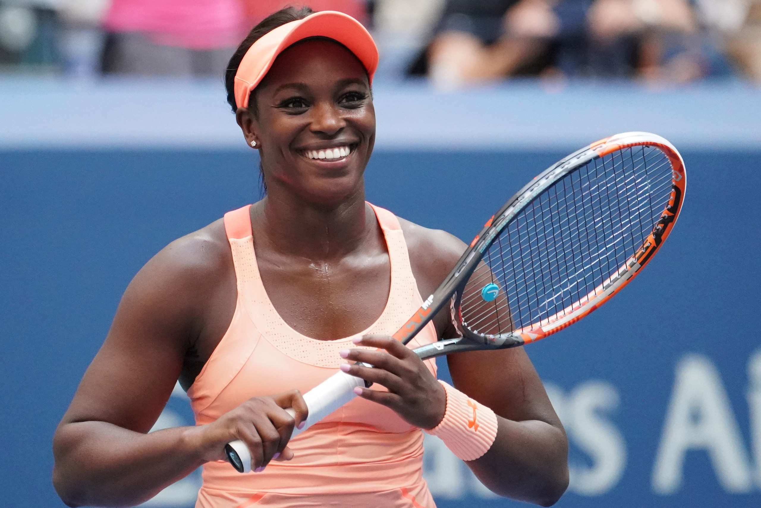 Sept 5 2017; New York, NY, USA; Sloane Stephens of the United States celebrates after match point against Anastasija Sevastova of Latvia during the U.S. Open tennis tournament in Ashe Stadium at the USTA Billie Jean King National Tennis Center. Mandatory 