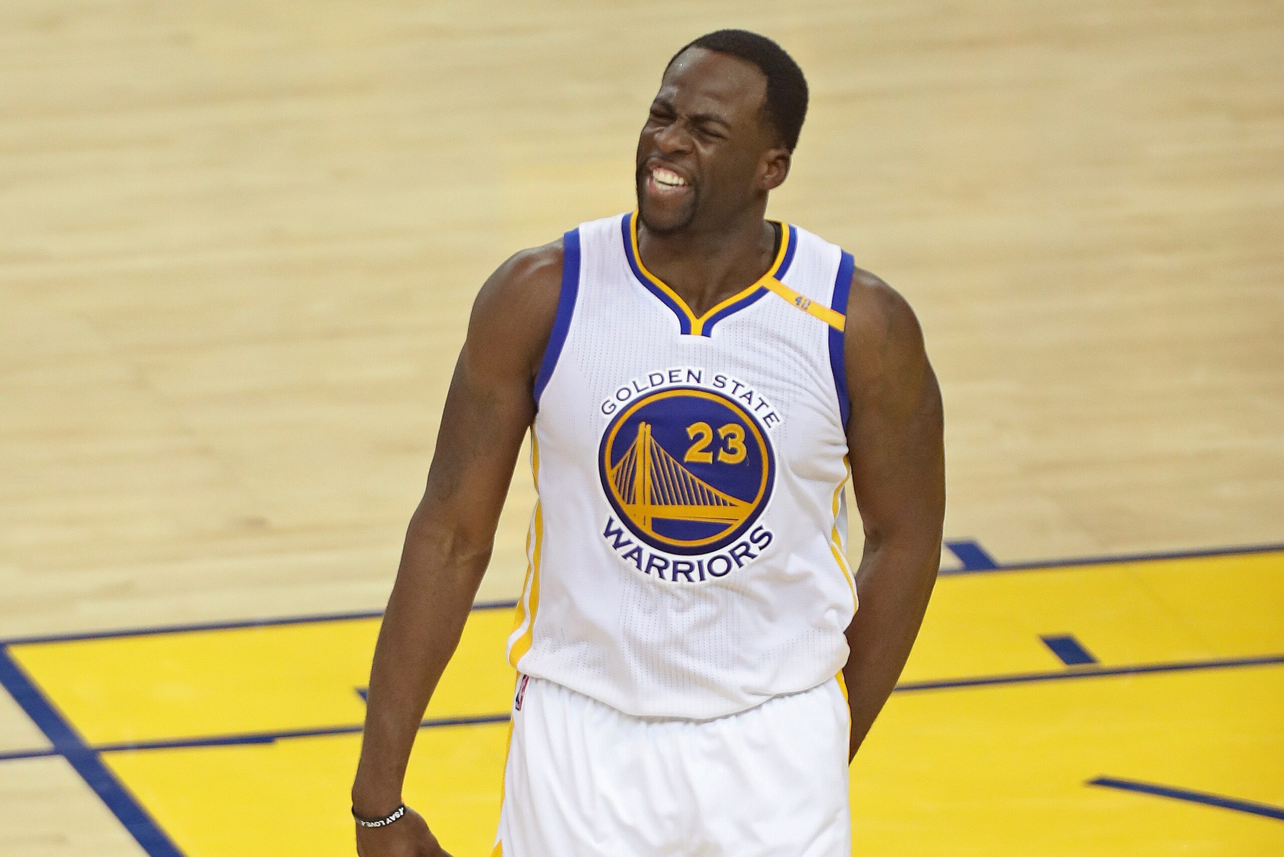 OAKLAND, CA - JUNE 4:  Draymond Green #23 of the Golden State Warriors yells and celebrates in Game Two of the 2017 NBA Finals against the Cleveland Cavaliers at Oracle Arena on June 4, 2017 in Oakland, California. NOTE TO USER: User expressly acknowledge