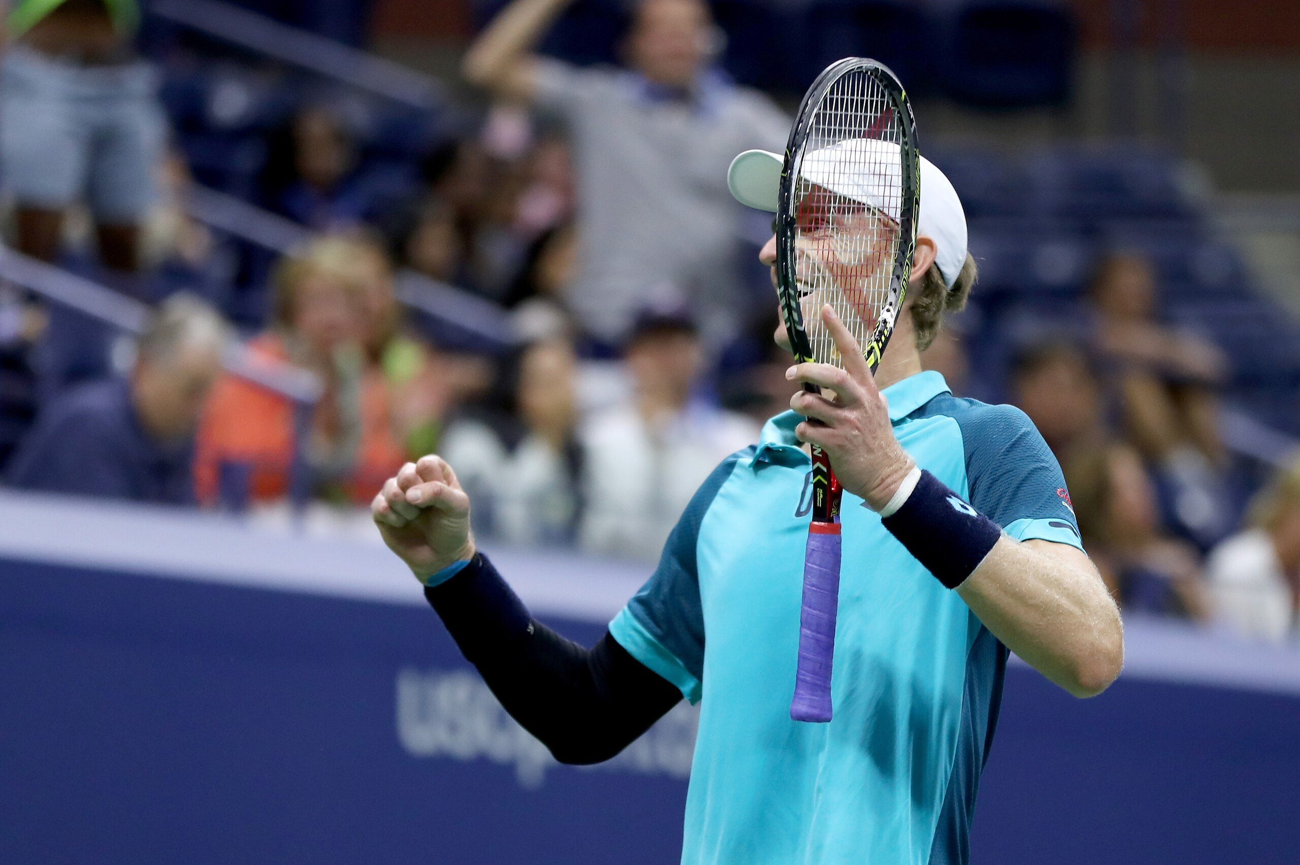 NEW YORK, NY - SEPTEMBER 05:  Kevin Anderson of South Africa celebrates match point against Sam Querrey of the United States in their Men's Singles Quarterfinal match on Day Nine of the 2017 US Open at the USTA Billie Jean King National Tennis Center on S