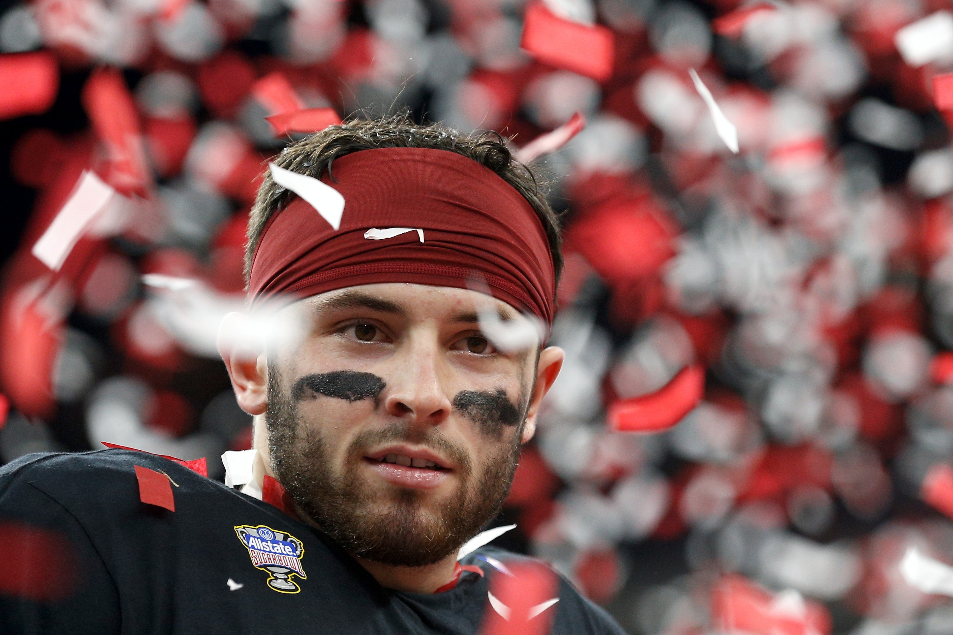 NEW ORLEANS, LA - JANUARY 02:  Baker Mayfield #6 of the Oklahoma Sooners celebrates after defeating the Auburn Tigers 35-19 during the Allstate Sugar Bowl at the Mercedes-Benz Superdome on January 2, 2017 in New Orleans, Louisiana.  (Photo by Jonathan Bac