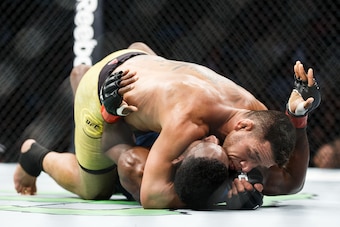 EDMONTON, AB - SEPTEMBER 09: Neil Magny, bottom, fights Rafael Dos Anjos during UFC 215 at Rogers Place on September 9, 2017 in Edmonton, Canada. (Photo by Codie McLachlan/Getty Images)
