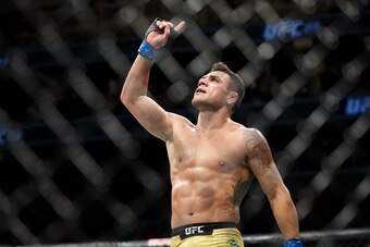 EDMONTON, AB - SEPTEMBER 09: Rafael Dos Anjos celebrates his victory against Neil Magny during UFC 215 at Rogers Place on September 9, 2017 in Edmonton, Canada. (Photo by Codie McLachlan/Getty Images)