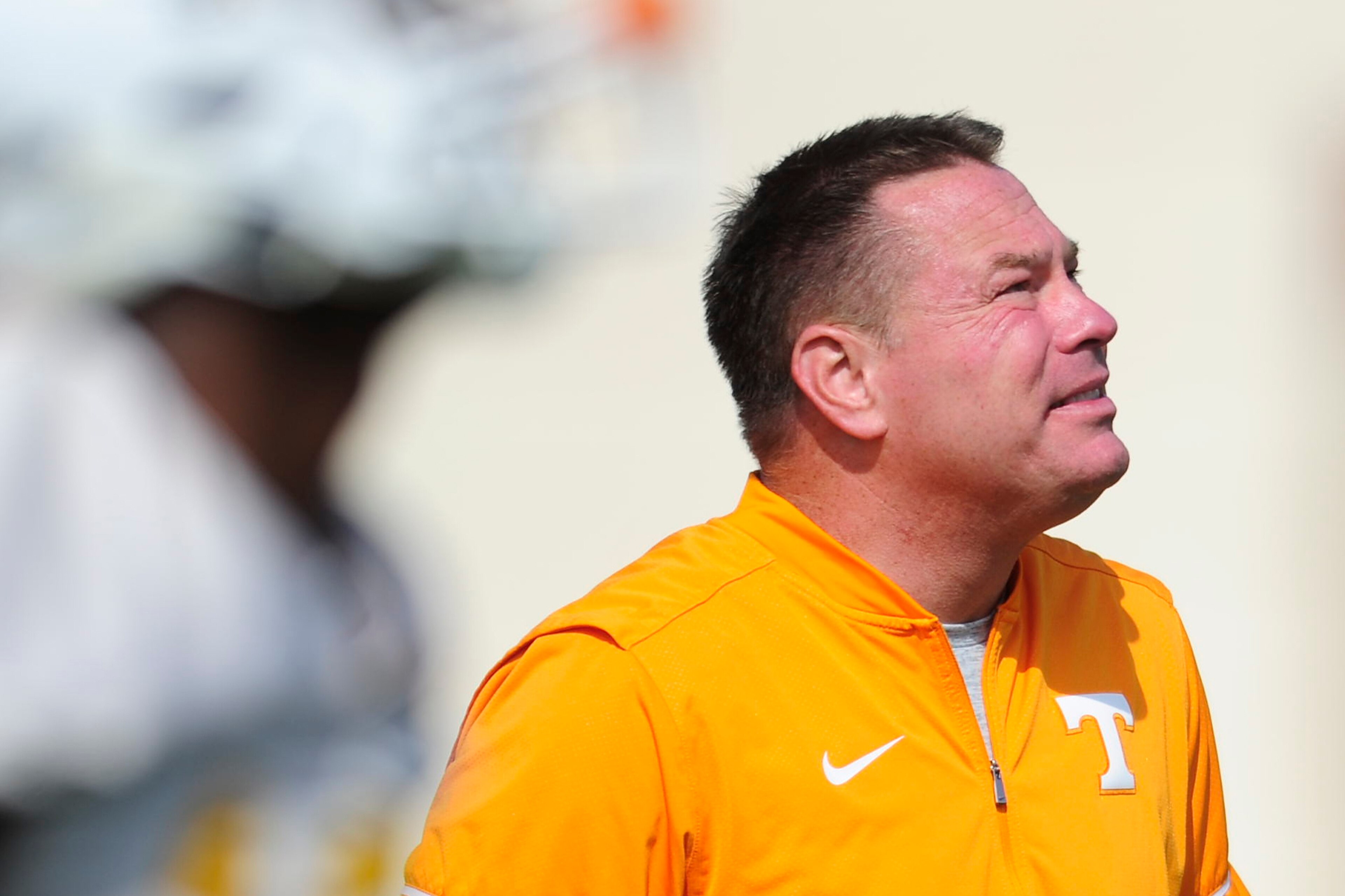 Mar 23, 2017; Knoxville, TN, USA; Head Coach Butch Jones watches during Tennessee Volunteers football practice at Anderson Training Facility. Mandatory Credit: Calvin Mattheis/Knoxville News Sentinel via USA TODAY NETWORK