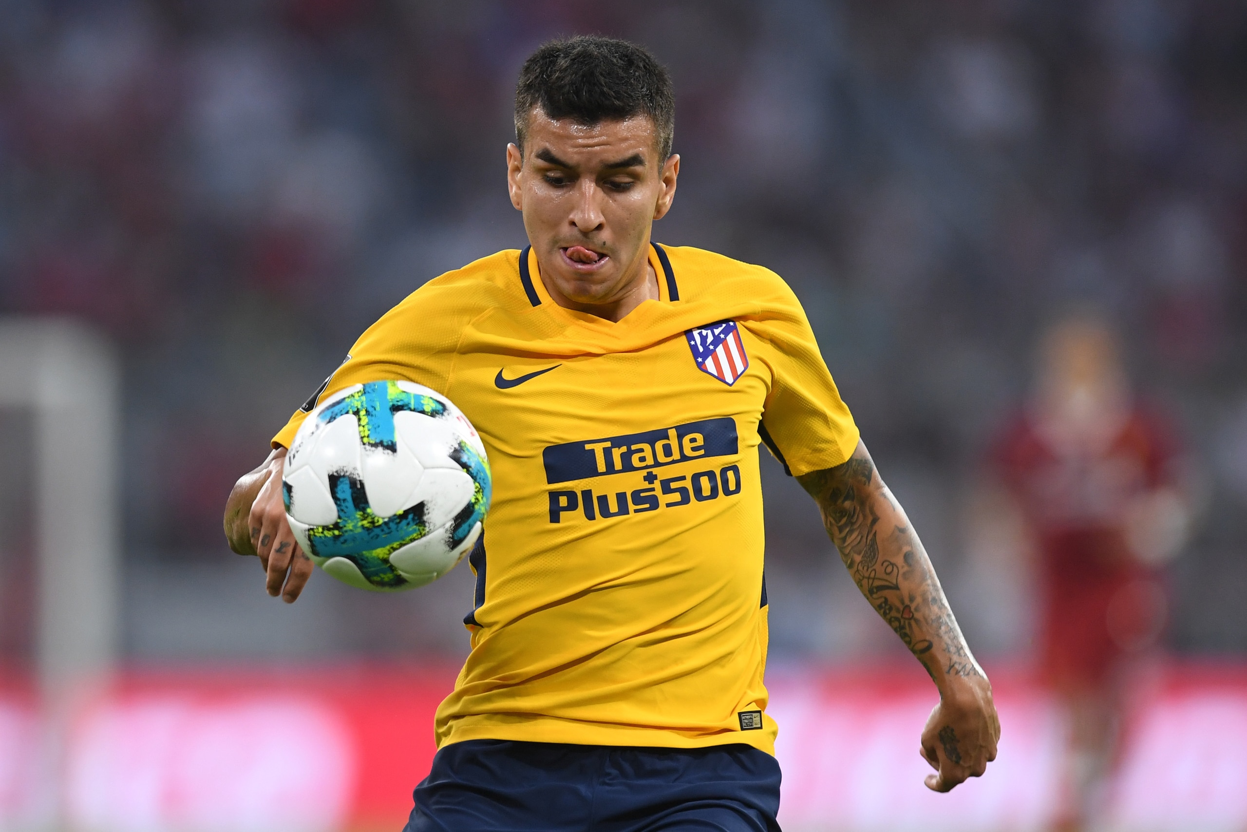 Atletico Madrid's Argentinian striker Angel Correa plays the ball during the final Audi Cup football match between Atletico Madrid and FC Liverpool in the stadium in Munich, southern Germany, on August 2, 2017. / AFP PHOTO / Christof STACHE (Photo Atletico Madrid's Argentinian striker Angel Correa plays the ball during the final Audi Cup football match between Atletico Madrid and FC Liverpool in the stadium in Munich, southern Germany, on August 2, 2017. / AFP PHOTO / Christof STACHE (Photo
