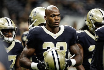 Aug 26, 2017; New Orleans, LA, USA; New Orleans Saints running back Adrian Peterson (28) before a preseason game against the Houston Texans at the Mercedes-Benz Superdome. Mandatory Credit: Derick E. Hingle-USA TODAY Sports