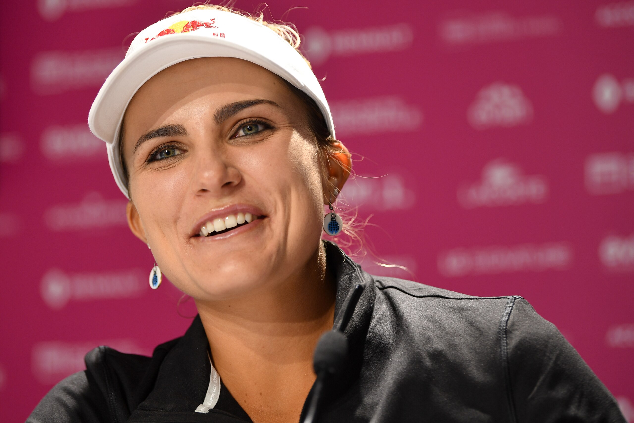 EVIAN-LES-BAINS, FRANCE - SEPTEMBER 12:  Lexi Thompson of USA speaks to the media during a press conference prior to the start of The Evian Championship at Evian Resort Golf Club on September 12, 2017 in Evian-les-Bains, France.  (Photo by Stuart Franklin