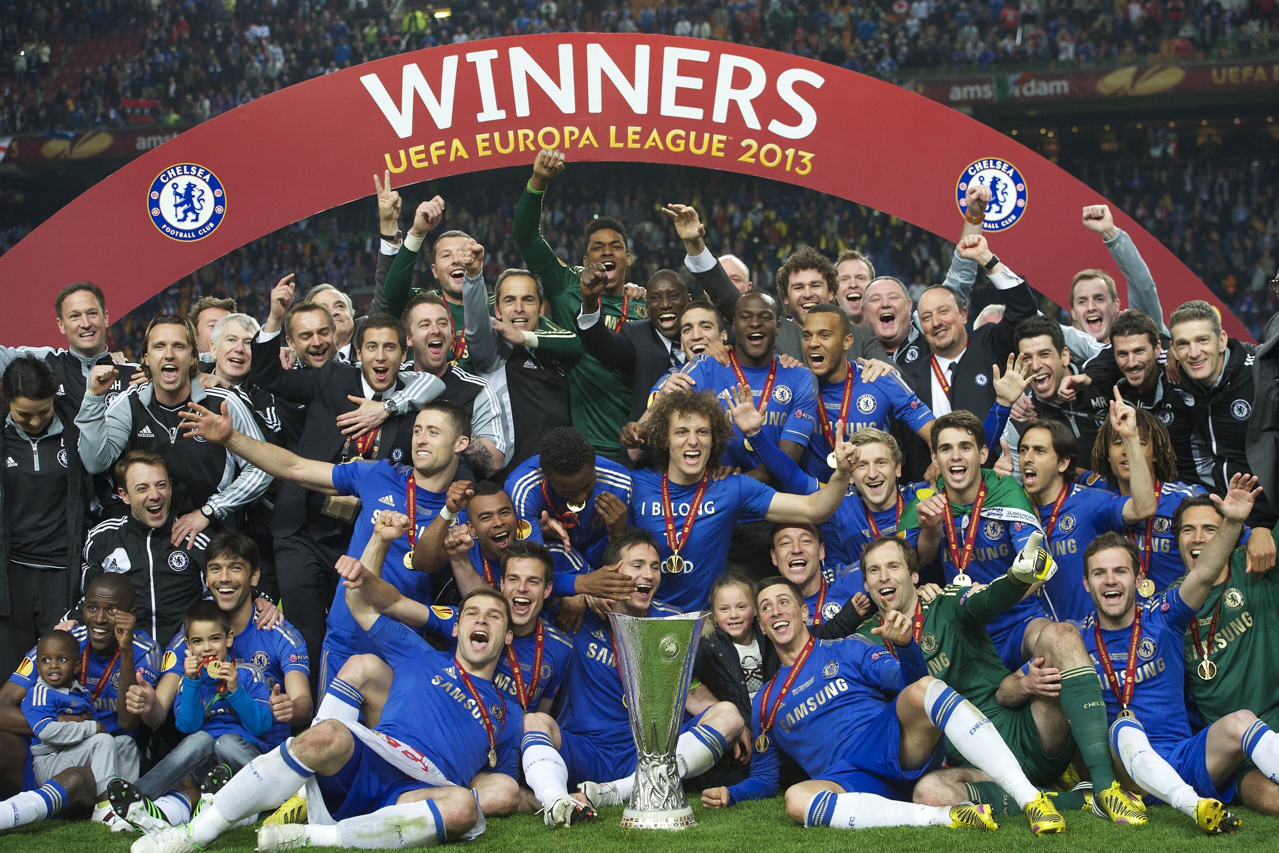 goalkeeper Petr Cech of Chelsea FC, Branislav Ivanovic of Chelsea FC, Ashley Cole of Chelsea FC, David Luiz of Chelsea FC, Ramires of Chelsea FC, Frank Lampard of Chelsea FC, Fernando Torres of Chelsea FC Juan Mata of Chelsea FC, Oscar of Chelsea FC durin