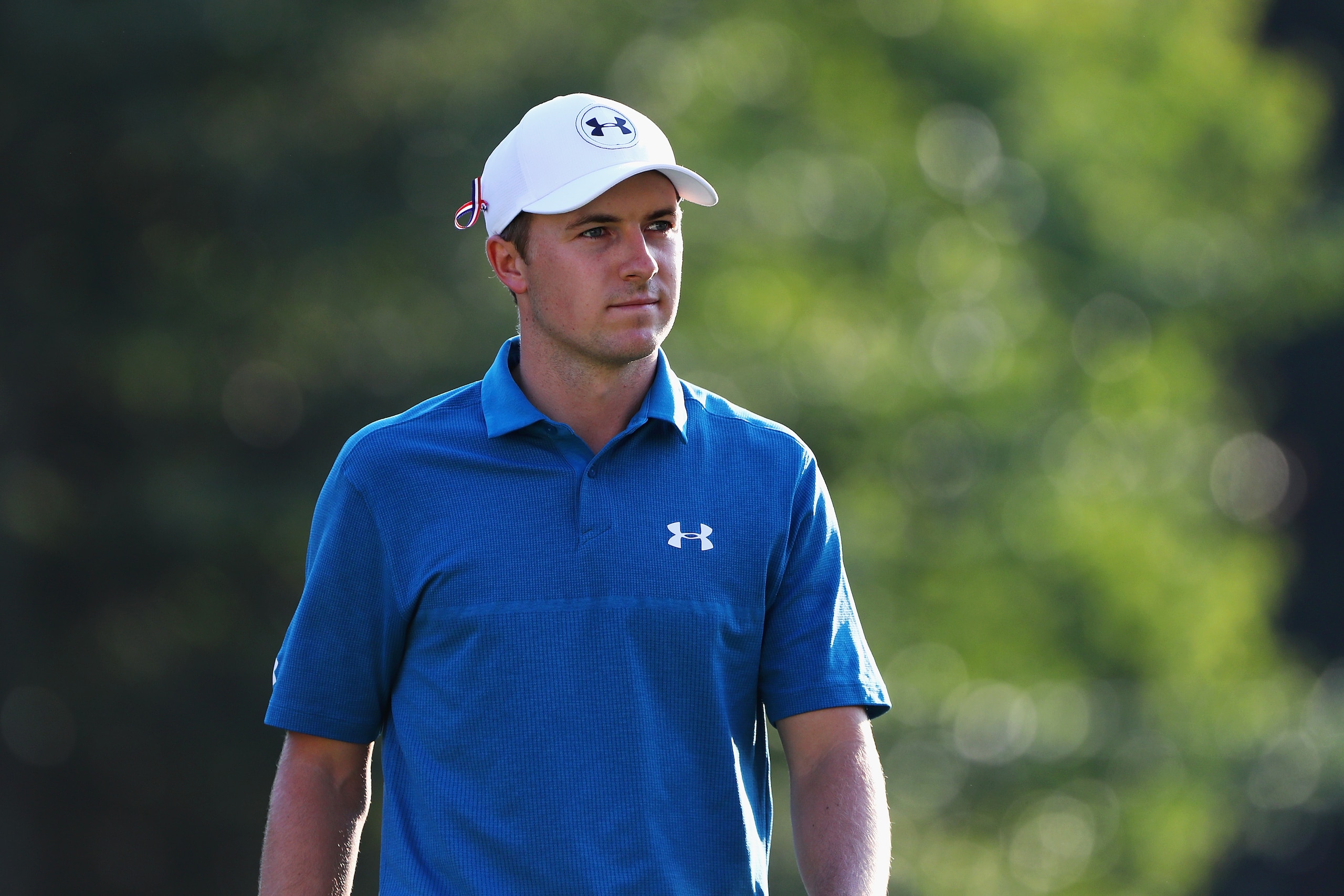 NORTON, MA - SEPTEMBER 04:  Jordan Spieth of the United States walks on the 18th green during the final round of the Dell Technologies Championship at TPC Boston on September 4, 2017 in Norton, Massachusetts.  (Photo by Tim Bradbury/Getty Images)