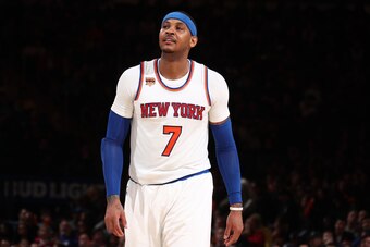 NEW YORK, NY - JANUARY 21:  Carmelo Anthony #7 of the New York Knicks is seen against the Phoenix Suns on January 21, 2017 at Madison Square Garden in New York City on November 26, 2016.  NOTE TO USER: User expressly acknowledges and agrees that, by downl