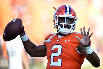CLEMSON, SC - SEPTEMBER 09:  Quarterback Kelly Bryant #2 of the Clemson Tigers warms up prior to the Tigers' game against the Auburn Tigers at Memorial Stadium on September 9, 2017 in Clemson, South Carolina. (Photo by Mike Comer/Getty Images)