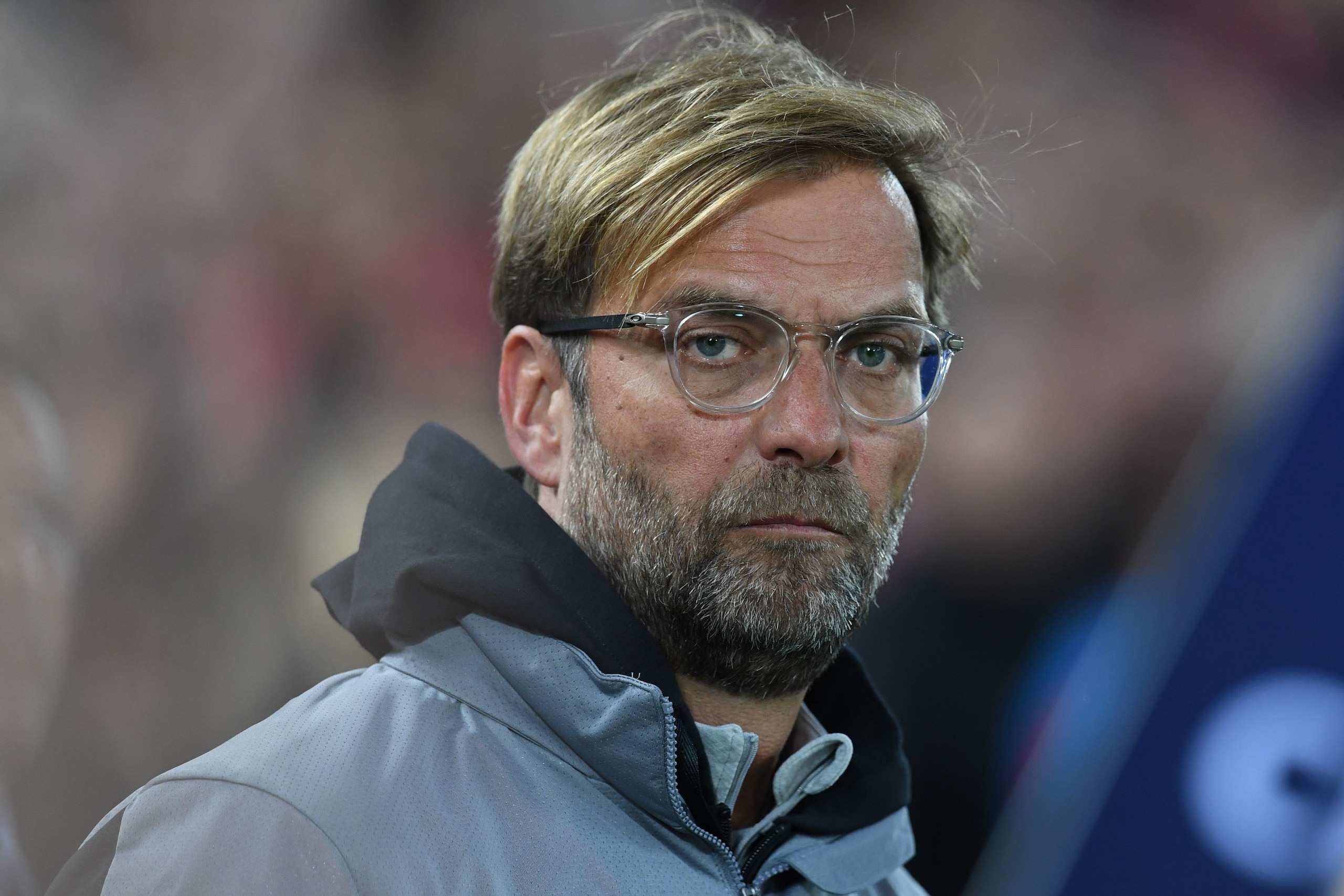 Liverpool's German manager Jurgen Klopp looks on during the UEFA Champions League Group E football match between Liverpool and Sevilla at Anfield in Liverpool, north-west England on September 13, 2017. / AFP PHOTO / Paul ELLIS        (Photo credit should 