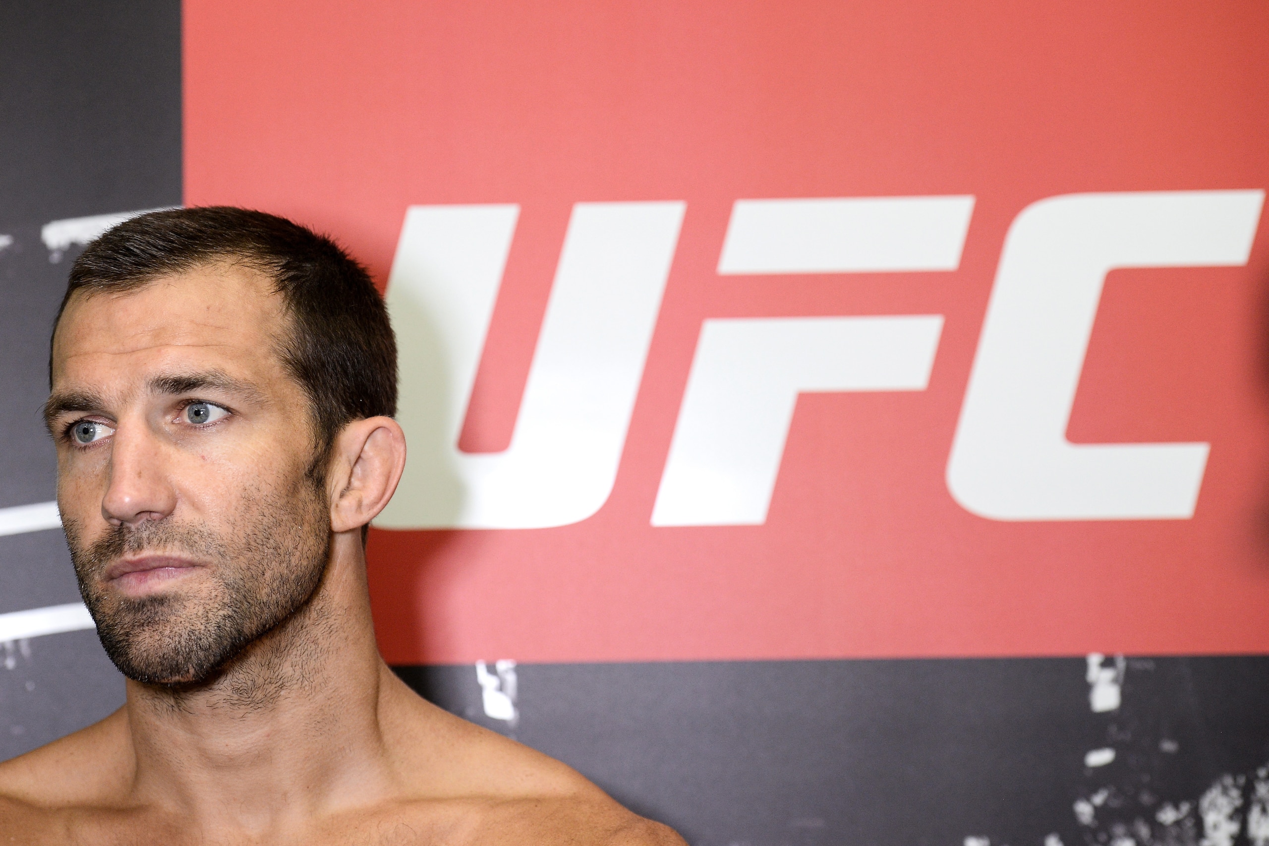 PITTSBURGH, PA - SEPTEMBER 14:  Luke Rockhold speaks to the media after holding an open workout session on September 14, 2017 in Pittsburgh, Pennsylvania. (Photo by Brandon Magnus/Zuffa LLC/Zuffa LLC via Getty Images)