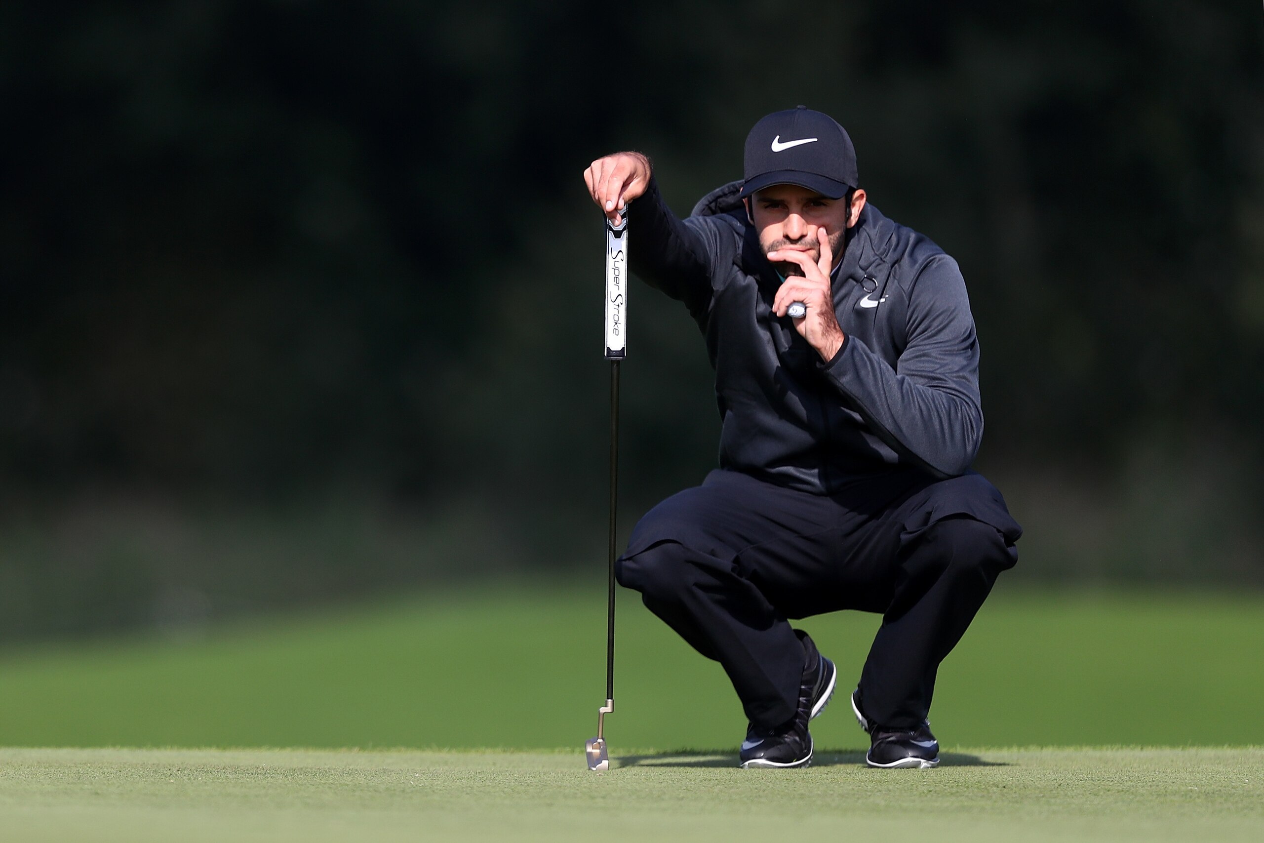 SPIJK, NETHERLANDS - SEPTEMBER 15:  Joel Stalter of France lines up a putt on the 11th hole during day two of the KLM Open at The Dutch on September 15, 2017 in Spijk, Netherlands.  (Photo by Dean Mouhtaropoulos/Getty Images)