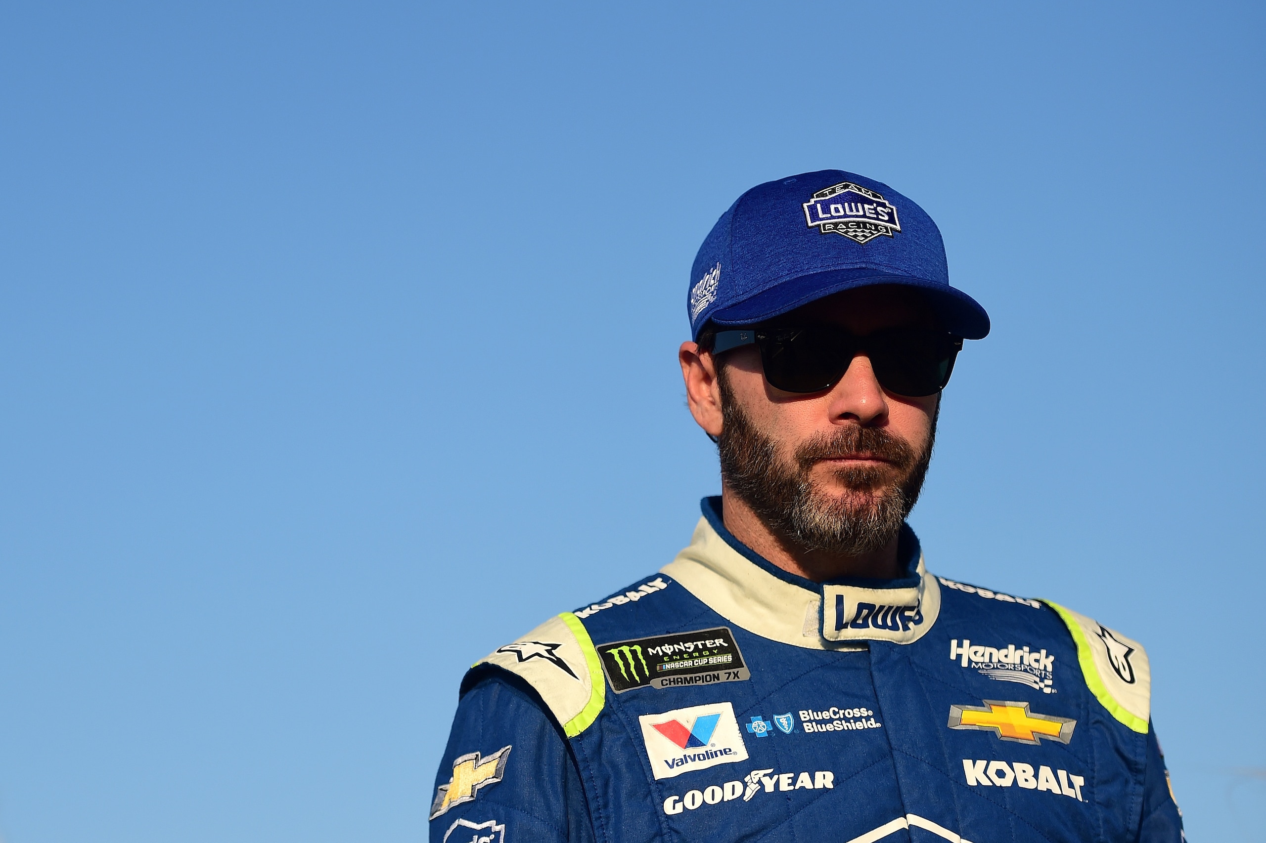 JOLIET, IL - SEPTEMBER 15:  Jimmie Johnson, driver of the #48 Lowe's Chevrolet, stands on the grid during qualifying for the Monster Energy NASCAR Cup Series Tales of the Turtles 400 at Chicagoland Speedway on September 15, 2017 in Joliet, Illinois.  (Pho
