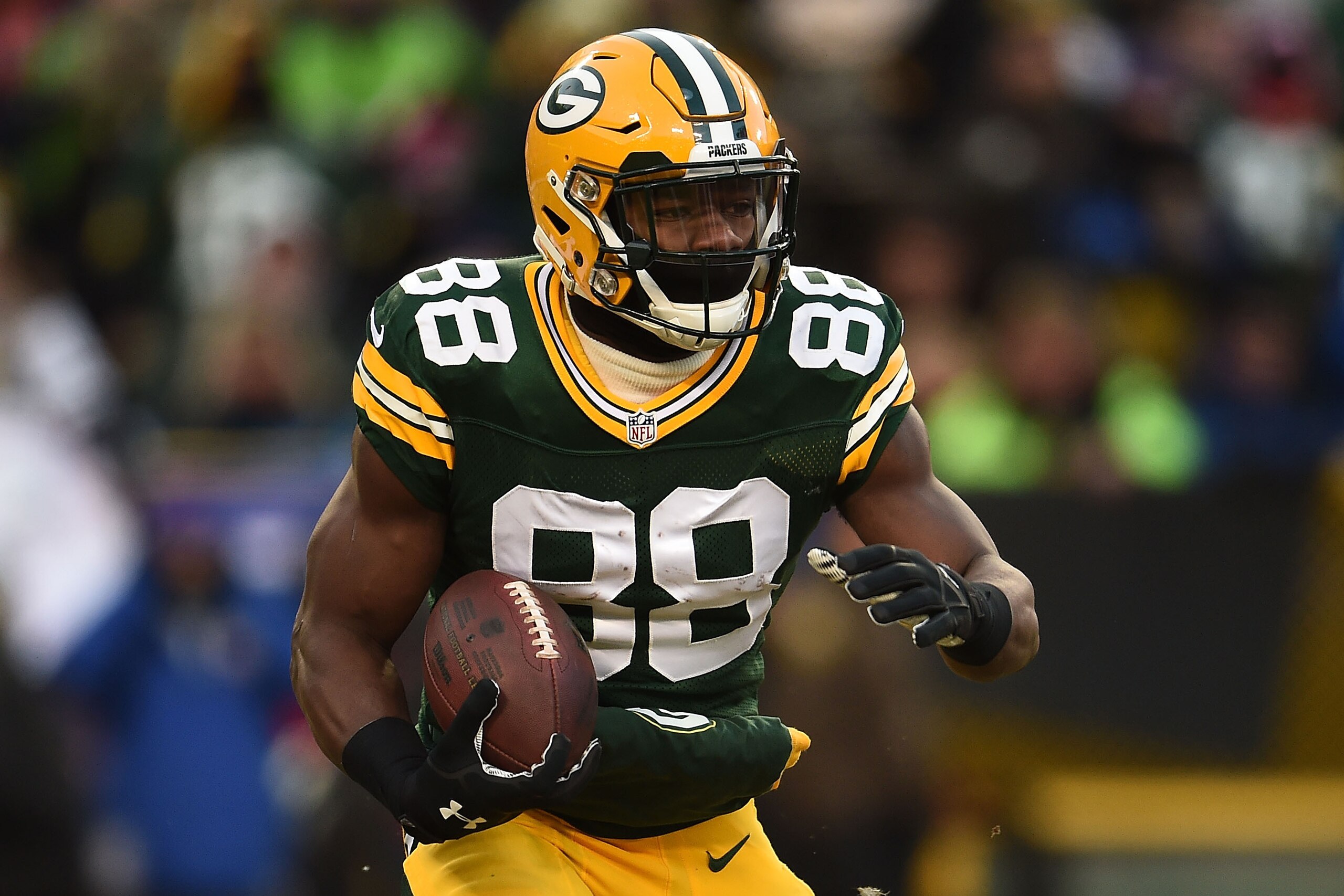 GREEN BAY, WI - JANUARY 08:  Ty Montgomery #88 of the Green Bay Packers runs for yards against the New York Giants during the NFC Wild Card game at Lambeau Field on January 8, 2017 in Green Bay, Wisconsin.  The Packers defeated the Giants 38-13.  (Photo b