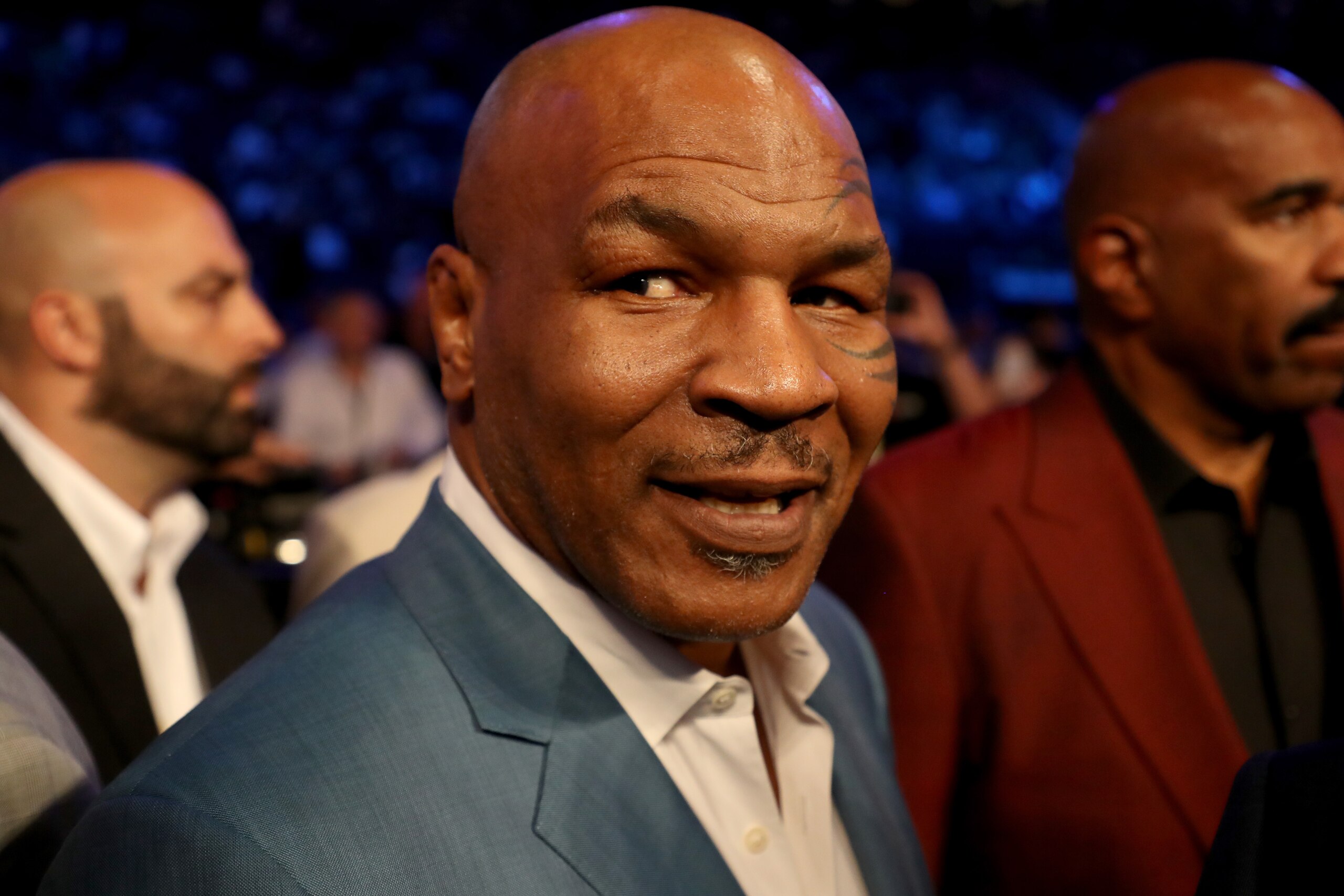 LAS VEGAS, NV - AUGUST 26:  Former boxer Mike Tyson attends the super welterweight boxing match between Floyd Mayweather Jr. and Conor McGregor on August 26, 2017 at T-Mobile Arena in Las Vegas, Nevada.  (Photo by Christian Petersen/Getty Images)