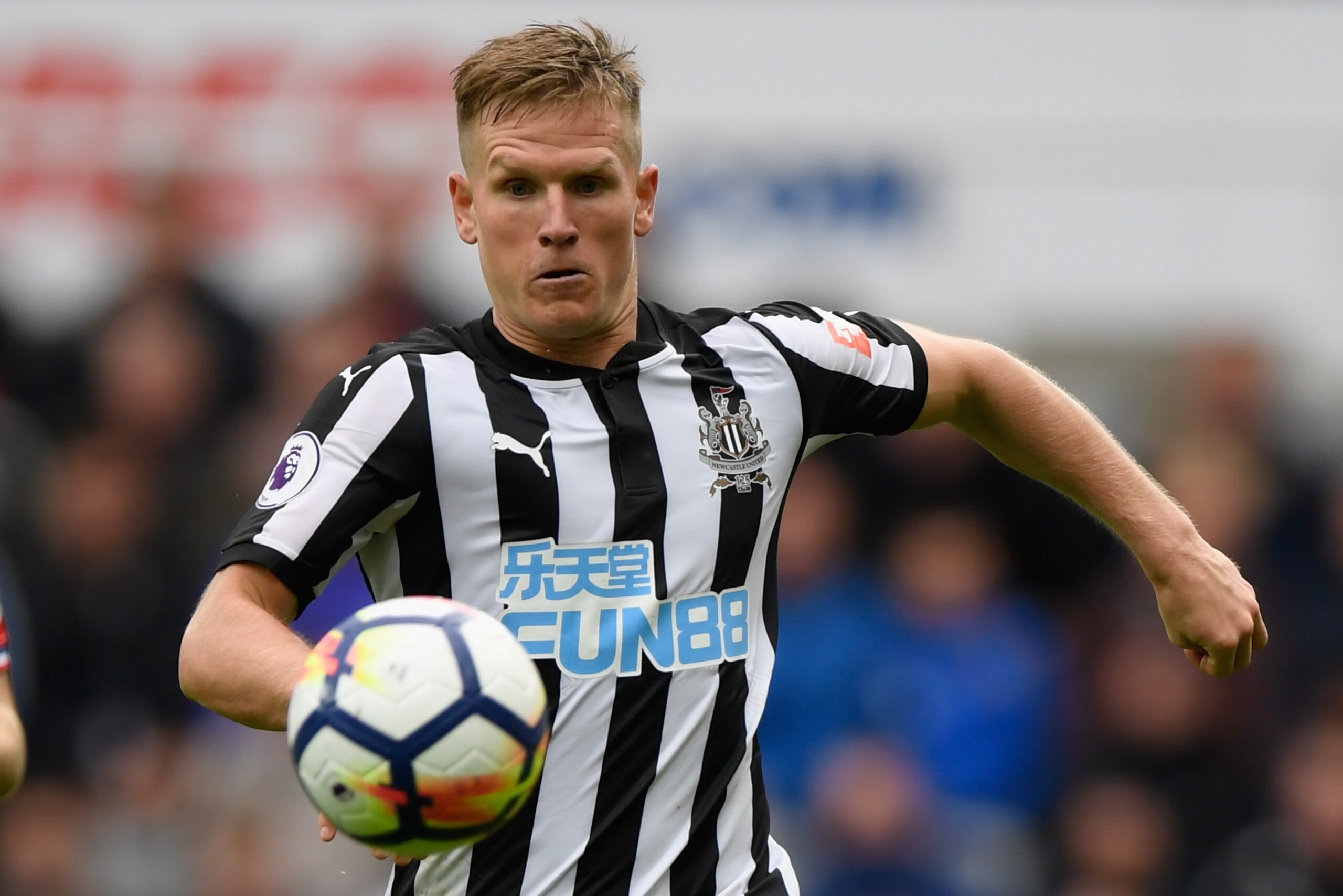 NEWCASTLE UPON TYNE, ENGLAND - SEPTEMBER 16: Newcastle player Matt Ritchie in action  during the Premier League match between Newcastle United and Stoke City at St. James Park on September 16, 2017 in Newcastle upon Tyne, England.  (Photo by Stu Forster/G