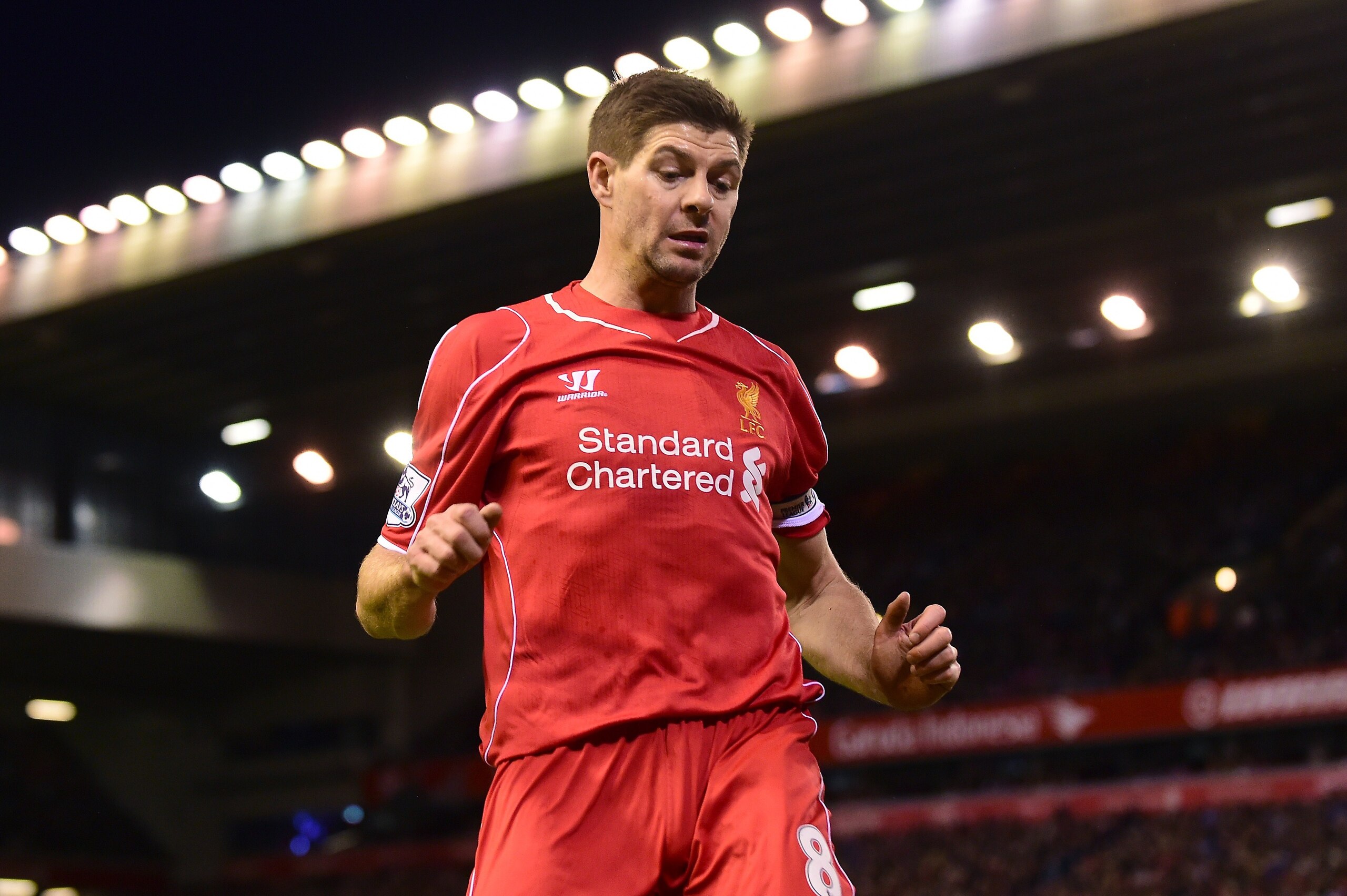 Liverpool's English midfielder Steven Gerrard is pictured during the English Premier League football match between Liverpool and Arsenal at Anfield in Liverpool, Northwest England, on December 21, 2014. AFP PHOTO / PAUL ELLIS 

== RESTRICTED TO EDITORIAL 