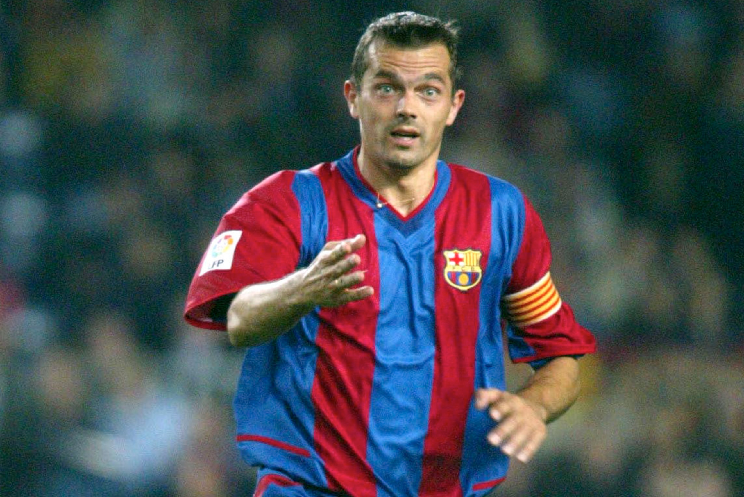 BARCELONA - NOVEMBER 9, 2002:  Philip Cocu of Barcelona in action during the Primera Liga match between FC Barcelona and Villarreal CF, played at the Camp Nou Stadium, Barcelona, Spain on November 9, 2002  (Photo by Firo Foto/Getty Images).