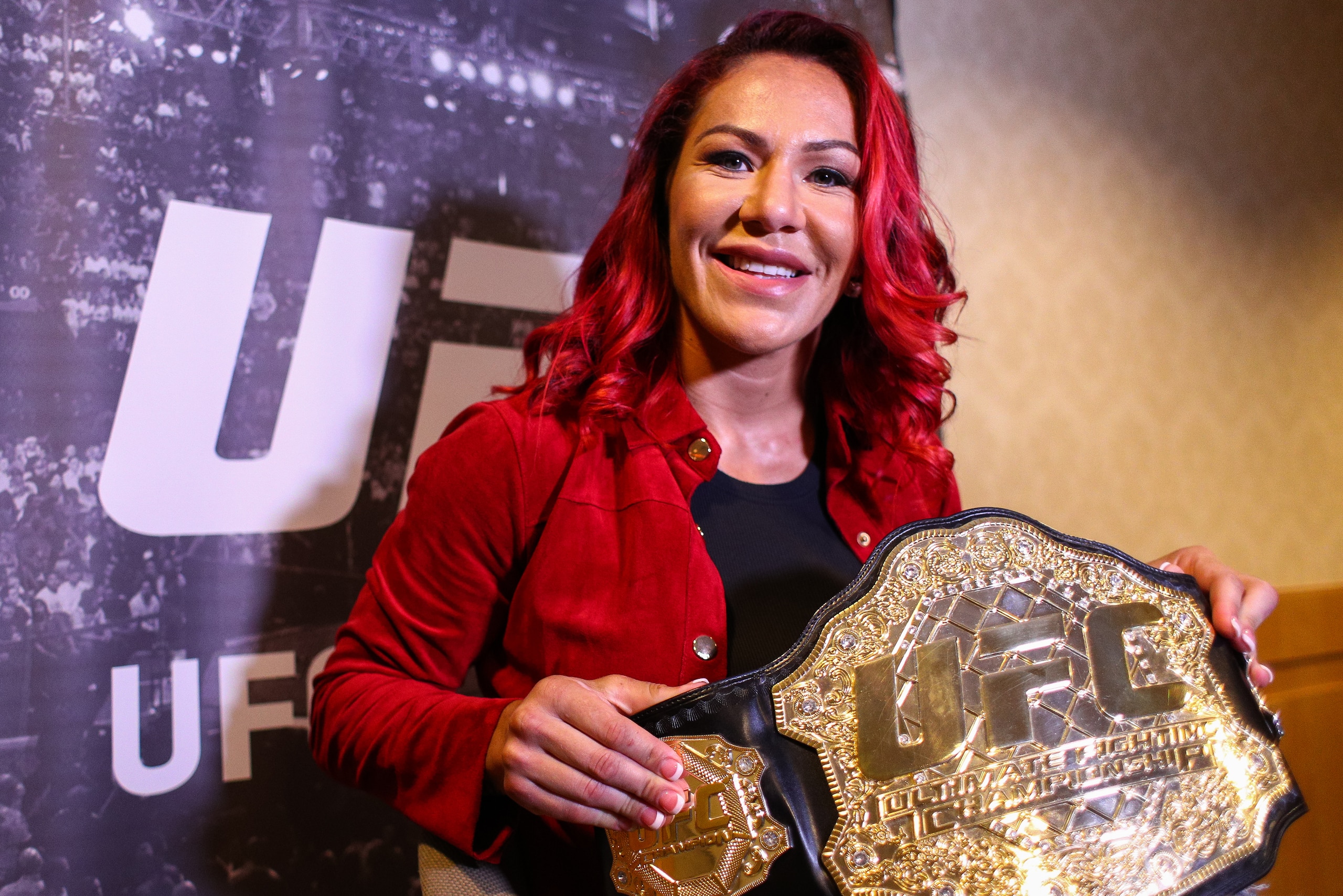 RIO DE JANEIRO, BRAZIL - AUGUST 15: UFC Featherweight Champion Cris Cyborg attends a press conference at the Hilton Hotel in Copacabana on August 15, 2017 in Rio de Janeiro, Brazil. (Photo by Buda Mendes/Getty Images) RIO DE JANEIRO, BRAZIL - AUGUST 15: UFC Featherweight Champion Cris Cyborg attends a press conference at the Hilton Hotel in Copacabana on August 15, 2017 in Rio de Janeiro, Brazil. (Photo by Buda Mendes/Getty Images)