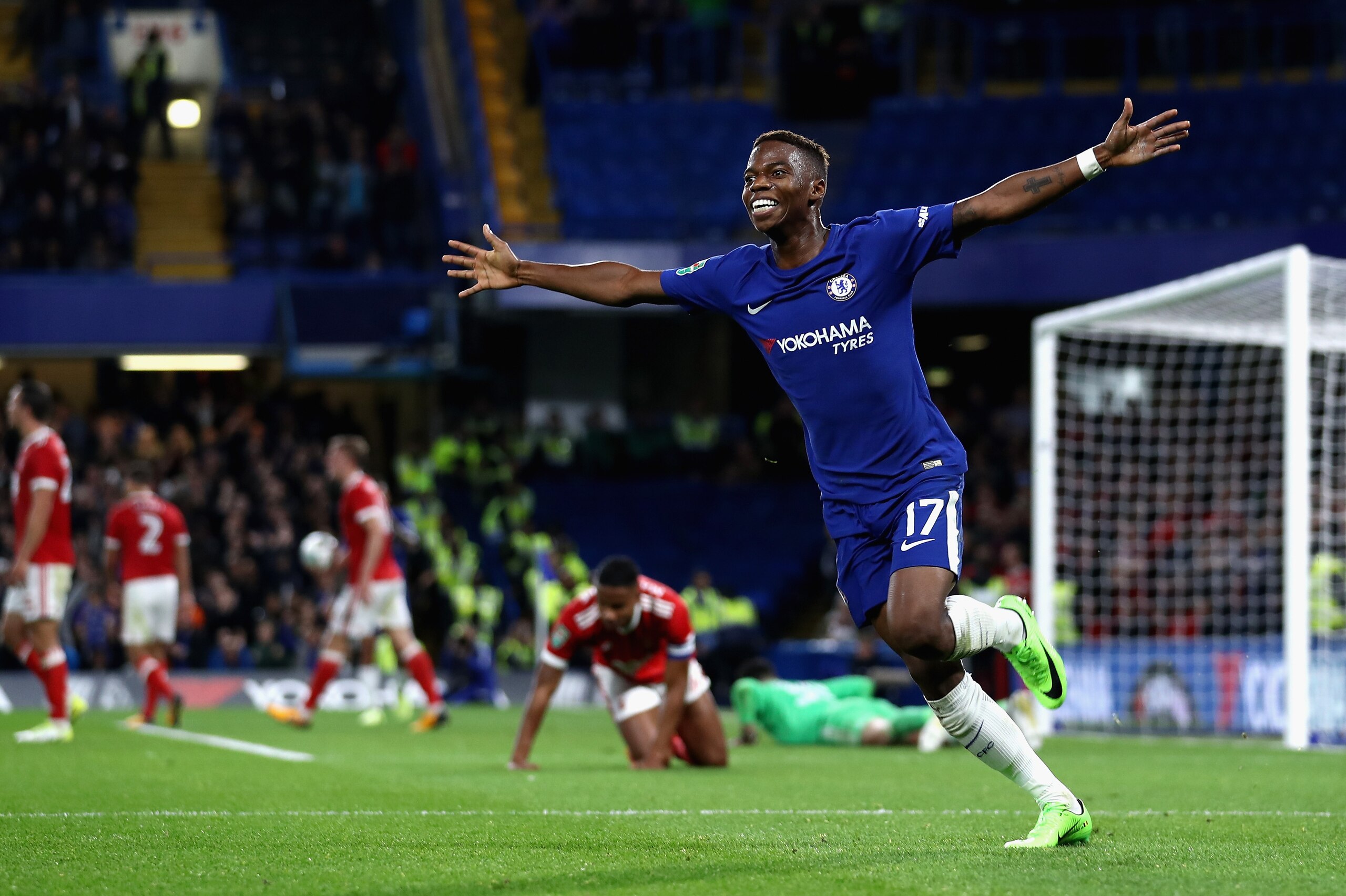 LONDON, ENGLAND - SEPTEMBER 20:  Charly Musonda of Chelsea celebrates after scoring during the Carabao Cup Third Round match between Chelsea and Nottingham Forest at Stamford Bridge on September 19, 2017 in London, England.  (Photo by Bryn Lennon/Getty Im