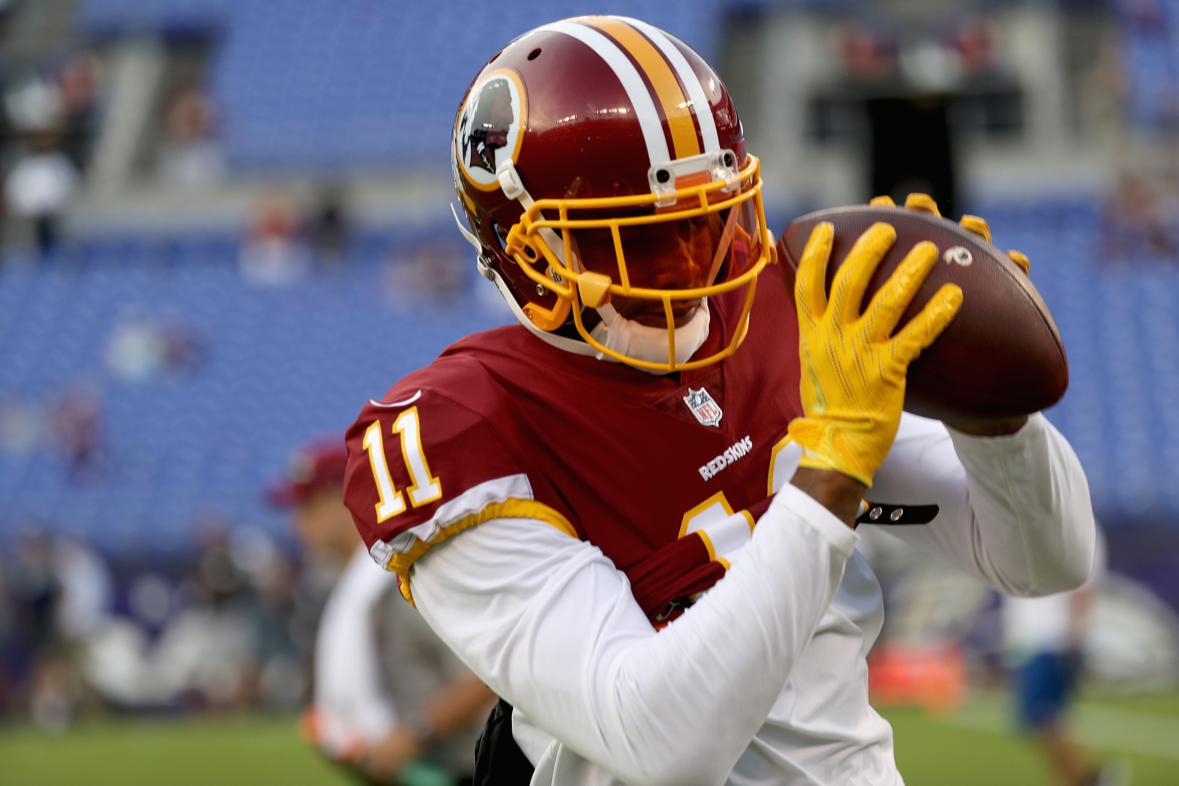 BALTIMORE, MD - AUGUST 10:  Wide receiver Terrelle Pryor #11 of the Washington Redskins warms up before the start of a preseason game against the Baltimore Ravens at M&T Bank Stadium on August 10, 2017 in Baltimore, Maryland.  (Photo by Rob Carr/Getty Ima