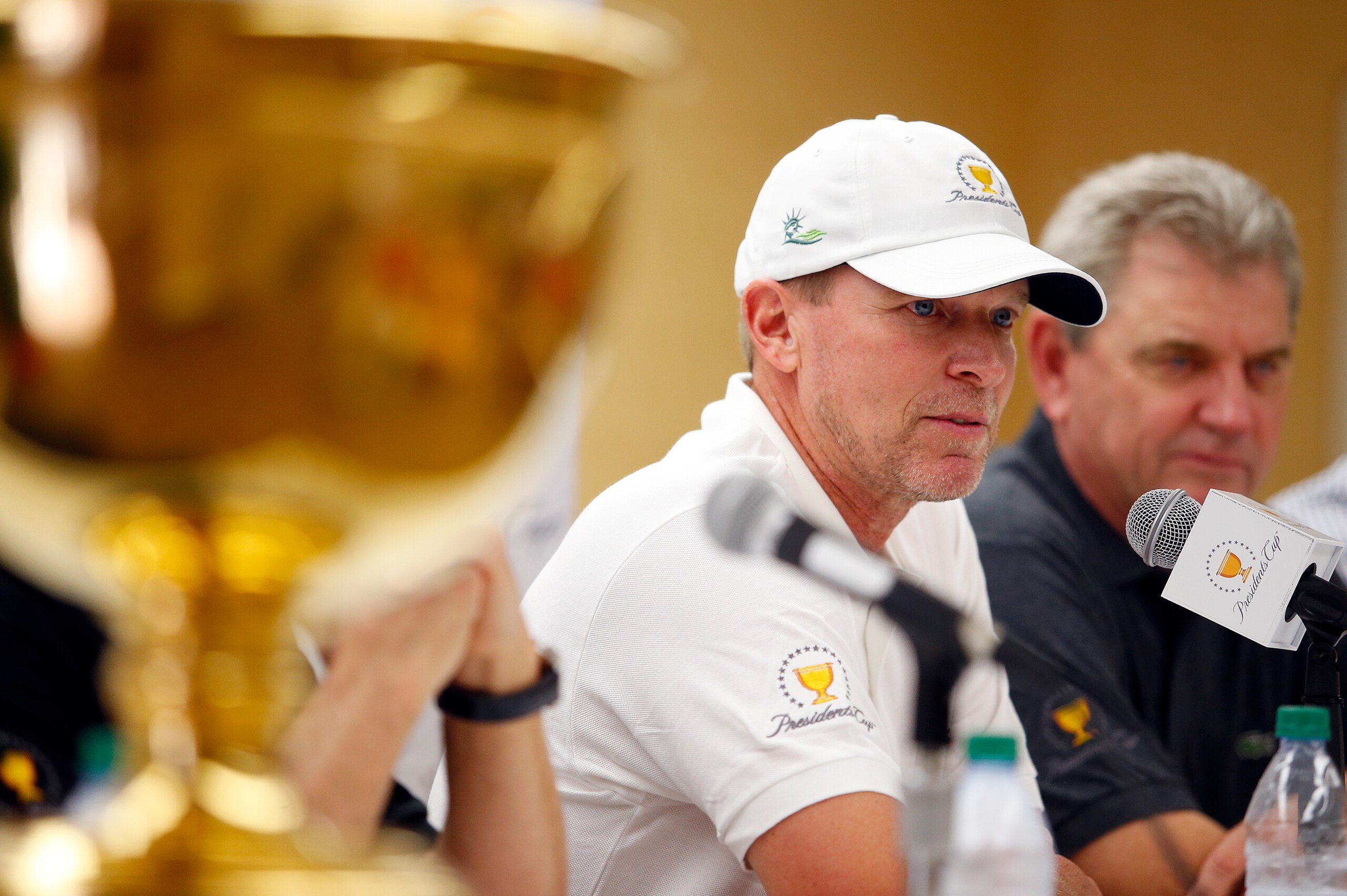 PALM HARBOR, FL - MARCH 07:  Presidents Cup Captain Steve Stricker speaks during a press conference to announce four assistant captains at Innisbrook Copperhead Course on March 7, 2017 in Palm Harbor, Florida. (Photo by Justin K. Aller/Getty Images)