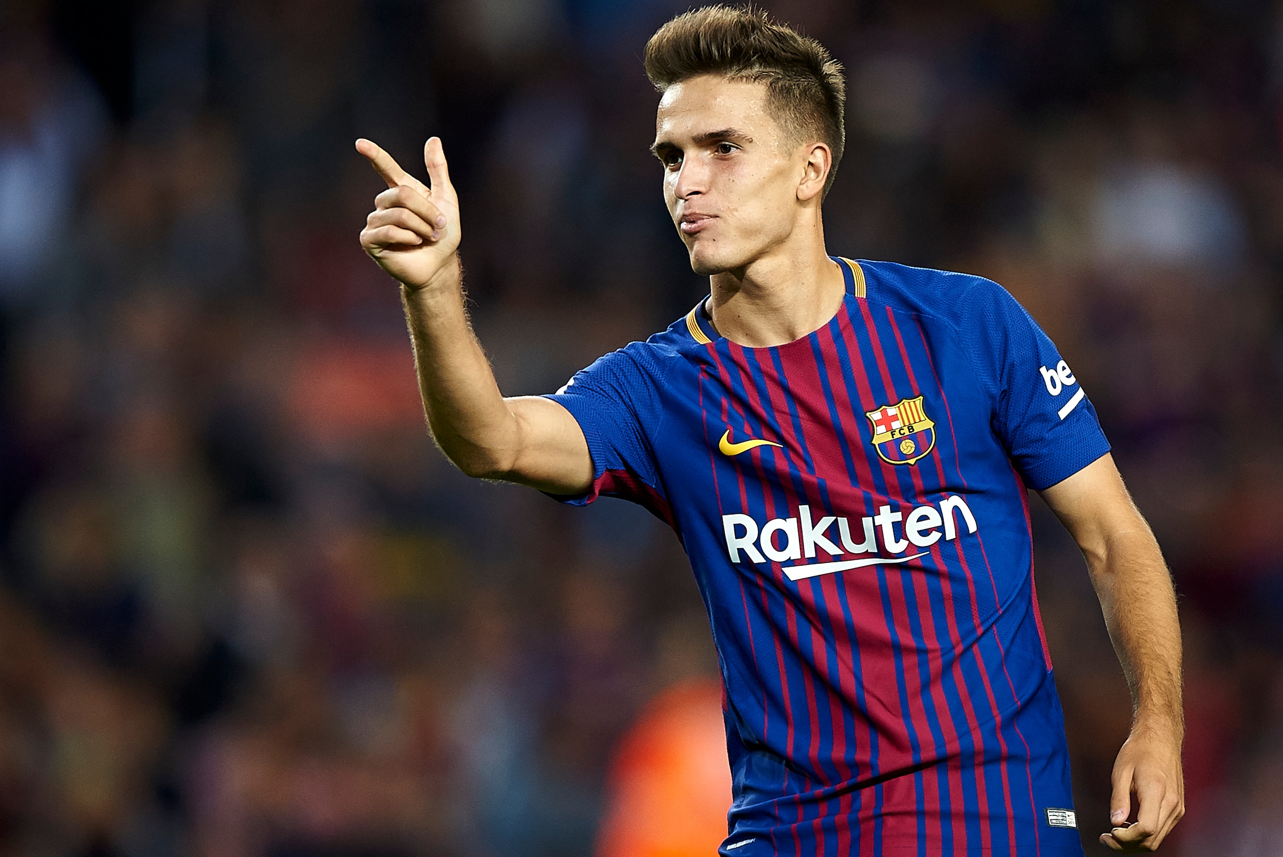 BARCELONA, SPAIN - SEPTEMBER 19:  Denis Suarez (R) of Barcelona celebrates after scoring a goal during the La Liga match between Barcelona and Eibar at Camp Nou on September 19, 2017 in Barcelona, Spain.  (Photo by fotopress/Getty Images)