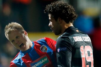 Costa was sent off against Plzen.
