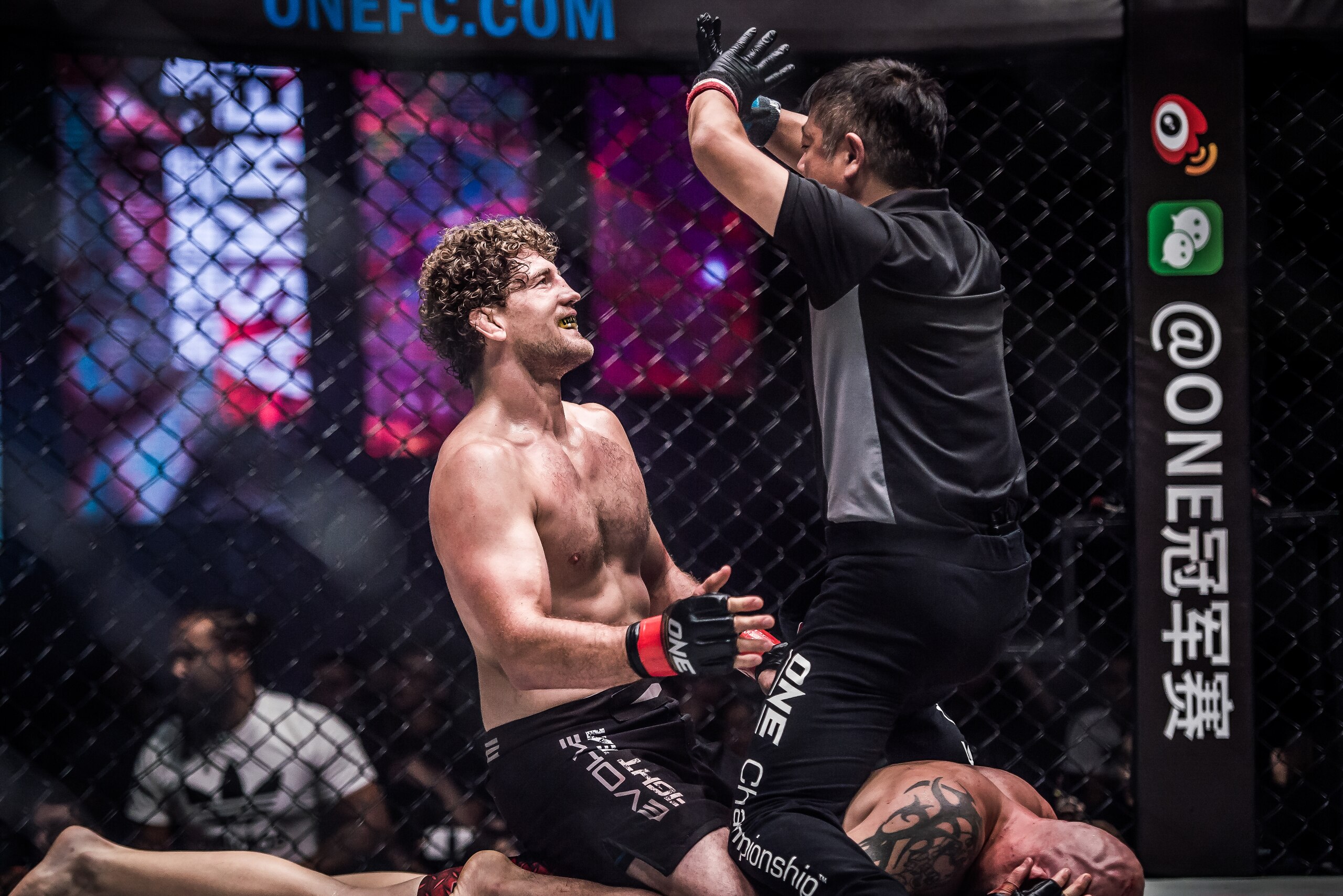 SHANGHAI, CHINA - SEPTEMBER 02: Ben Askren is declared the winner against Zebaztian Kadestam during ONE Championship: Shanghai at the Shanghai Oriental Sports Center on September 02, 2017 in Shanghai, China. (Photo by David Ash/ONE Championship/Getty Imag