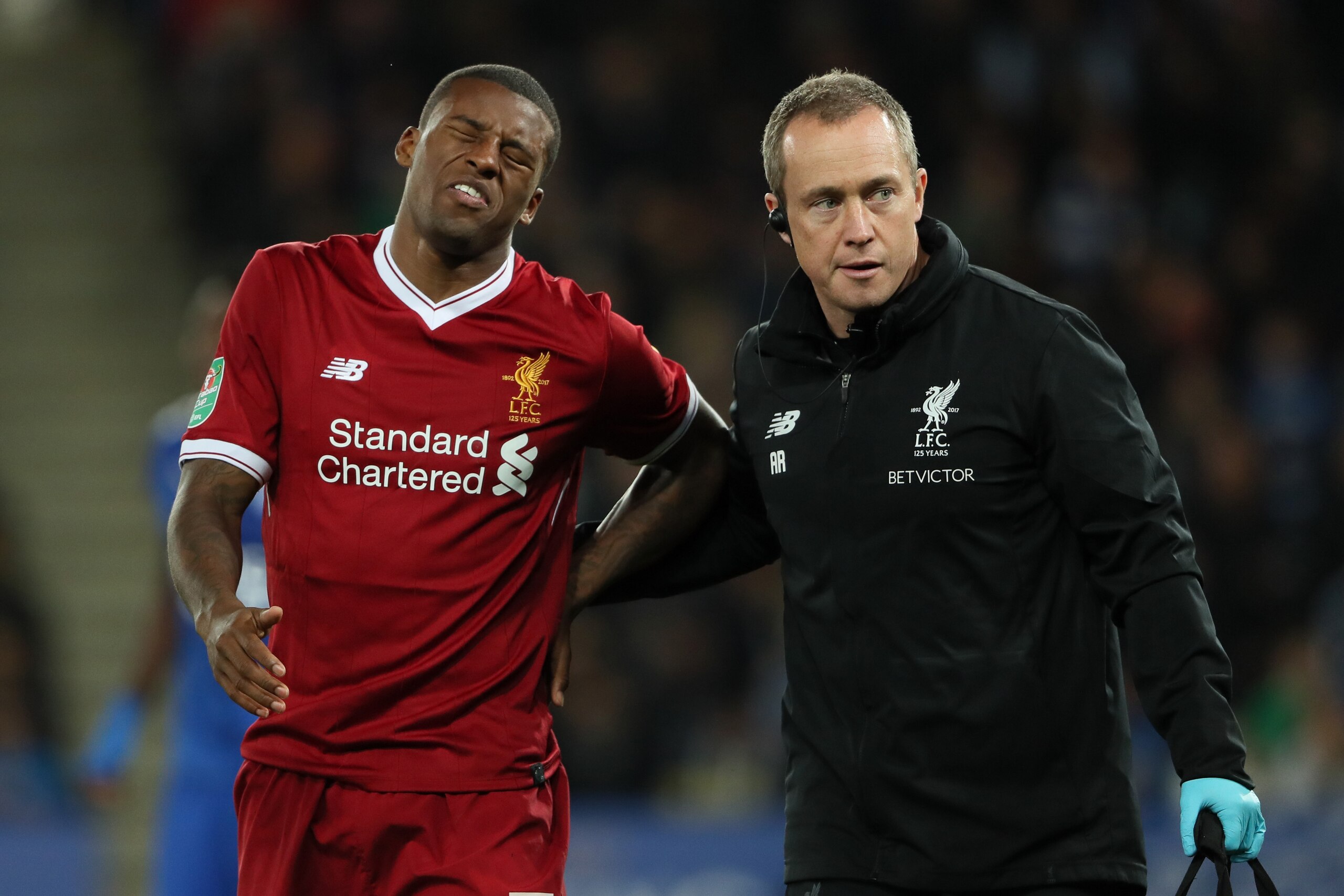 LEICESTER, ENGLAND - SEPTEMBER 19:  Georgina Wijnaldum of Liverpool reacts  during the Carabao Cup third round match between Leicester City and Liverpool at The King Power Stadium on September 19, 2017 in Leicester, England.  (Photo by Matthew Ashton - AM