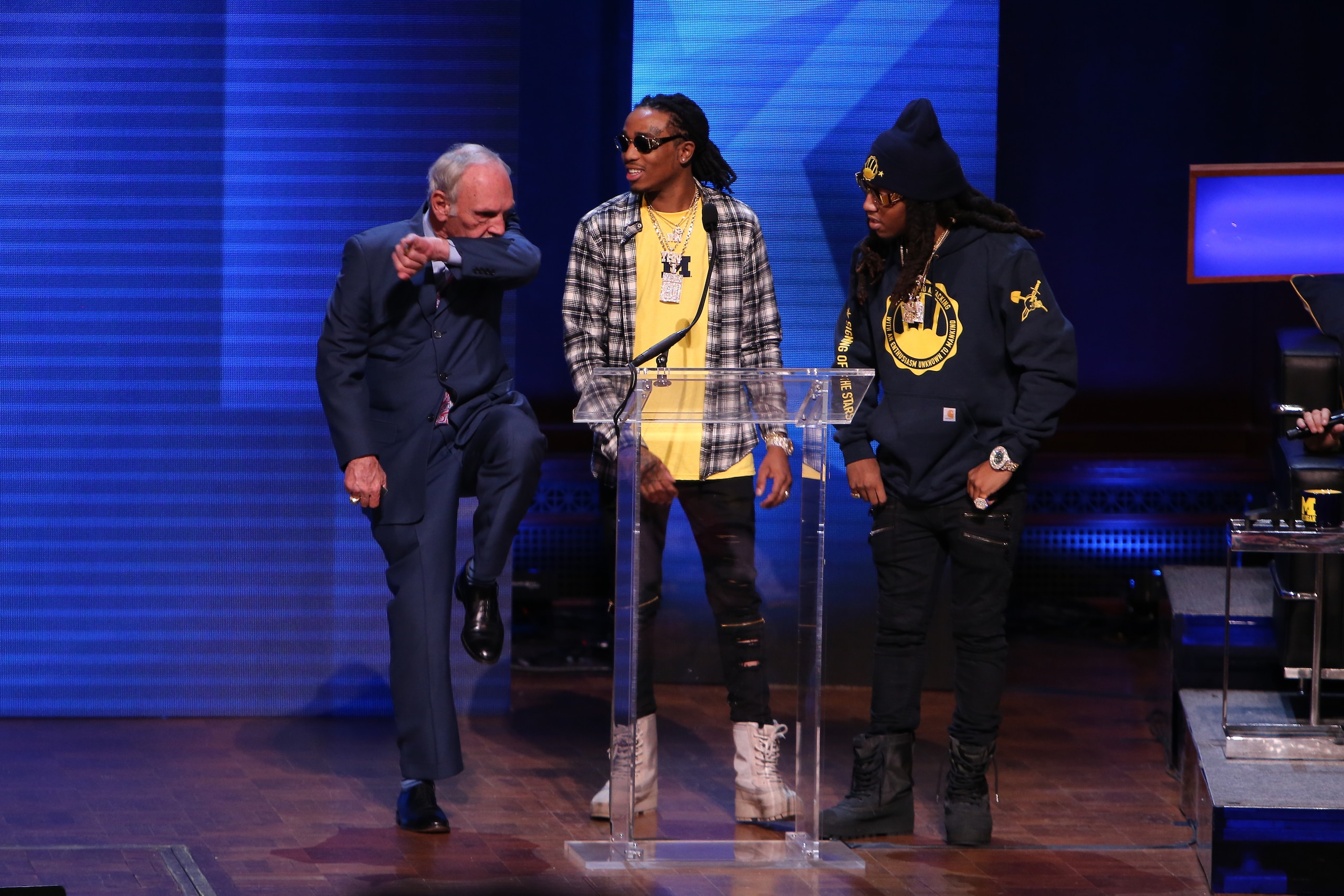 ANN ARBOR, MI - FEBRUARY 3: Jim Leyland, former MLB manager, dabs in front of Migos (musicians) during the Michigan Signing of the Stars event at Hill Auditorium on February 3, 2016 in Ann Arbor, Michigan. (Photo by Rey Del Rio/Getty Images) ANN ARBOR, MI - FEBRUARY 3: Jim Leyland, former MLB manager, dabs in front of Migos (musicians) during the Michigan Signing of the Stars event at Hill Auditorium on February 3, 2016 in Ann Arbor, Michigan. (Photo by Rey Del Rio/Getty Images)